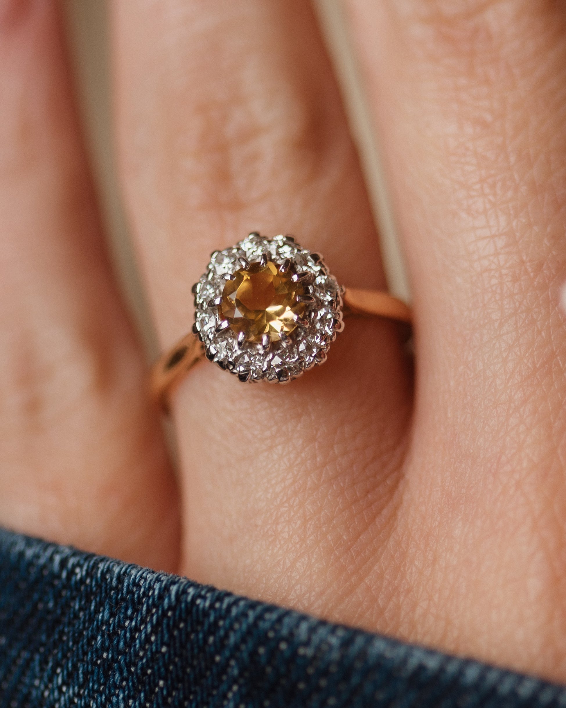 Lydia Vintage 18ct Gold Citrine & Diamond Cluster Ring