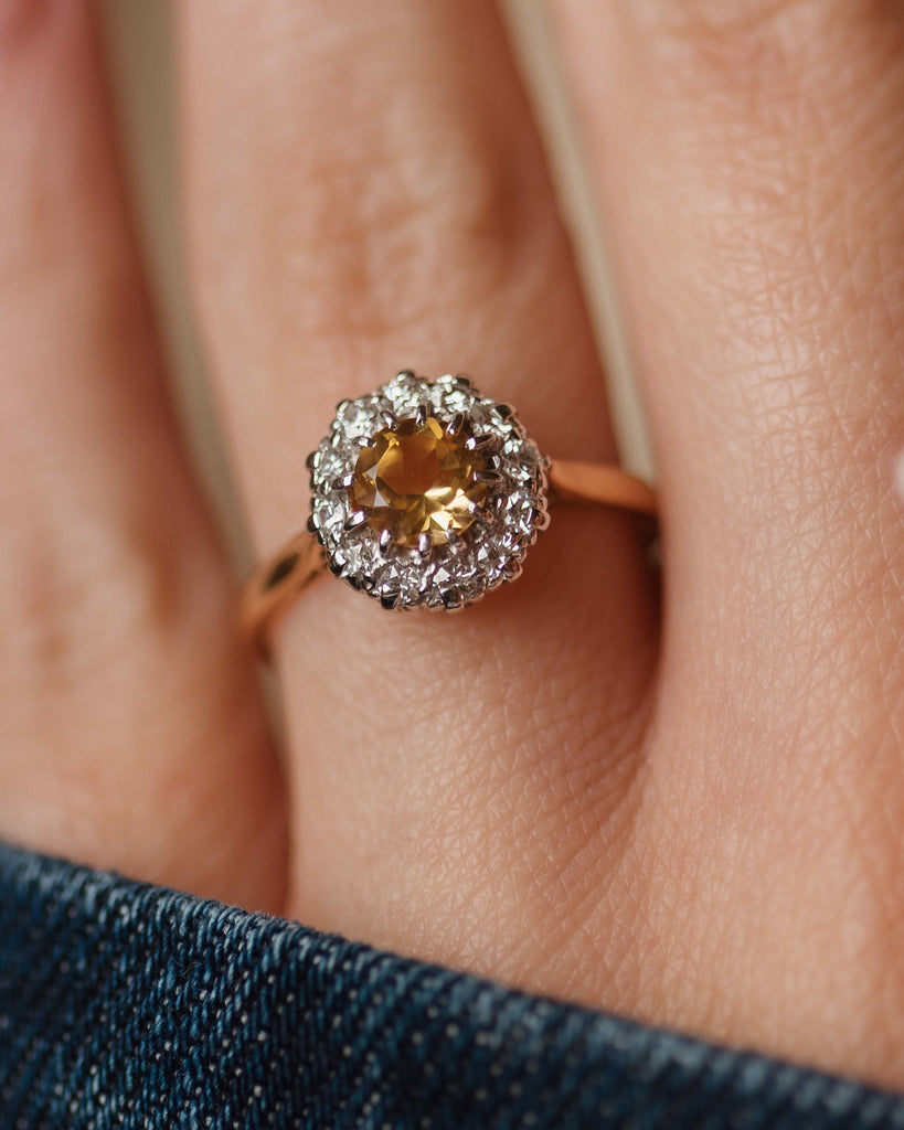 Lydia Vintage 18ct Gold Citrine & Diamond Cluster Ring