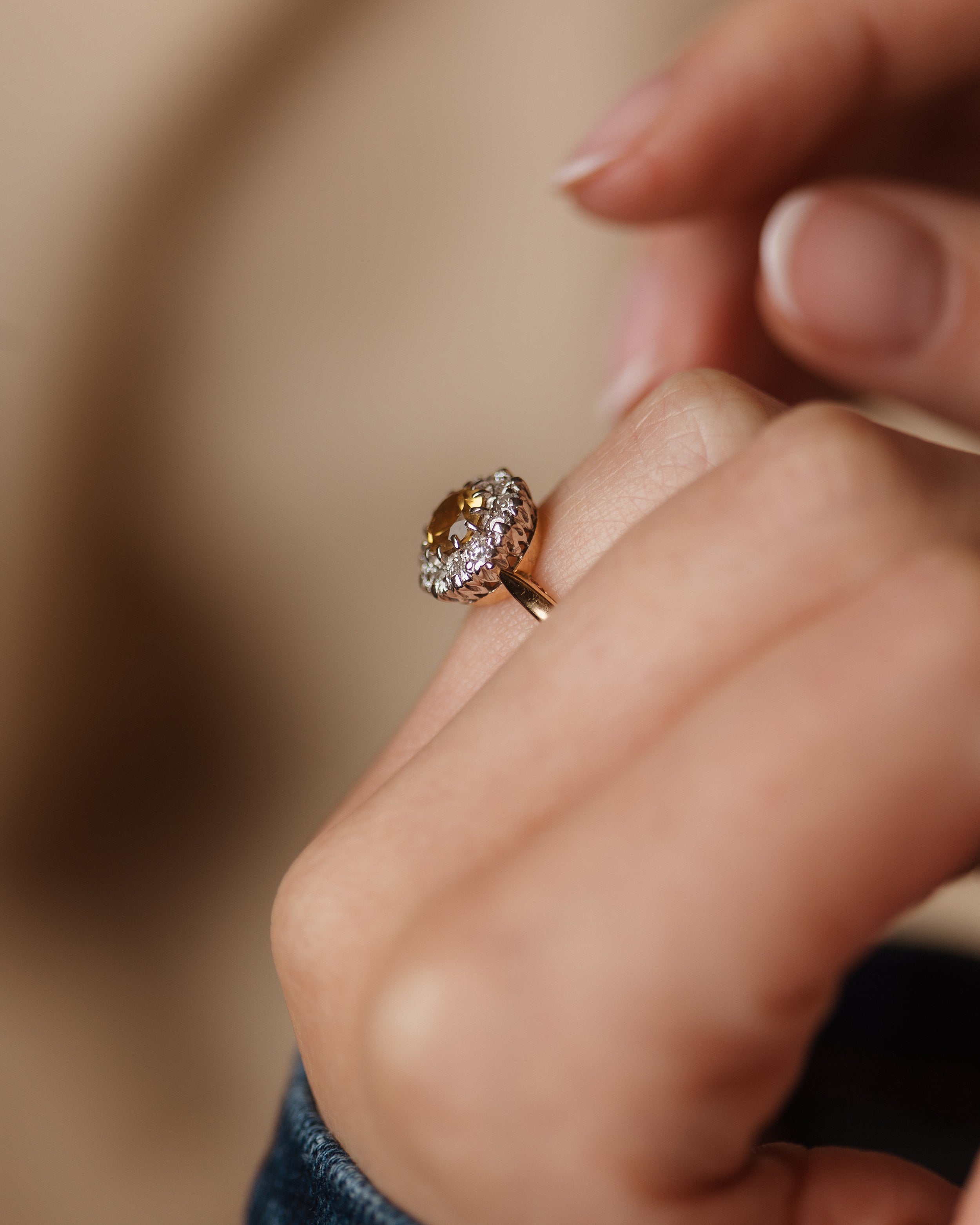 Lydia Vintage 18ct Gold Citrine & Diamond Cluster Ring