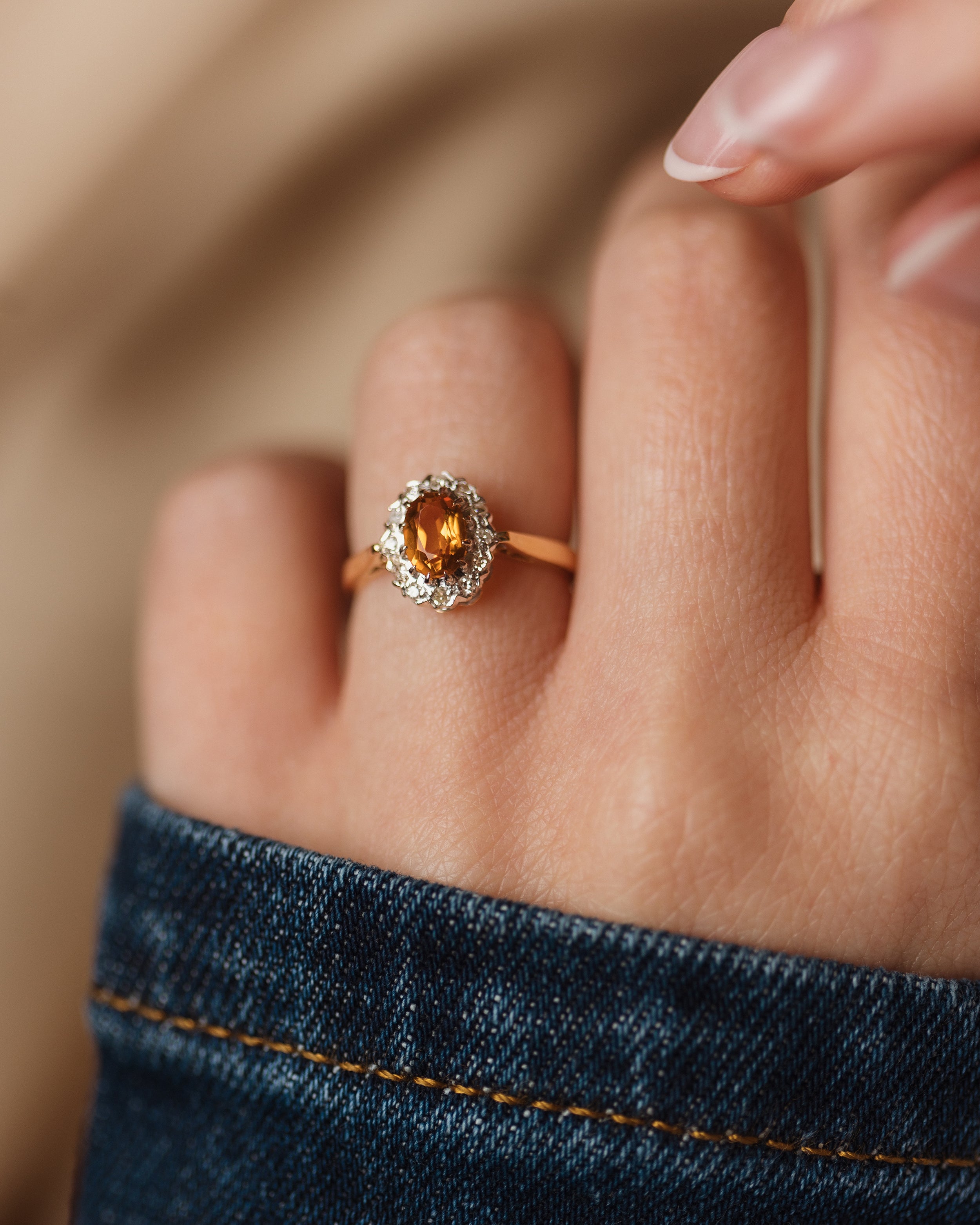 Image of Emelia 1964 Vintage 18ct Gold Citrine & Diamond Cluster Ring