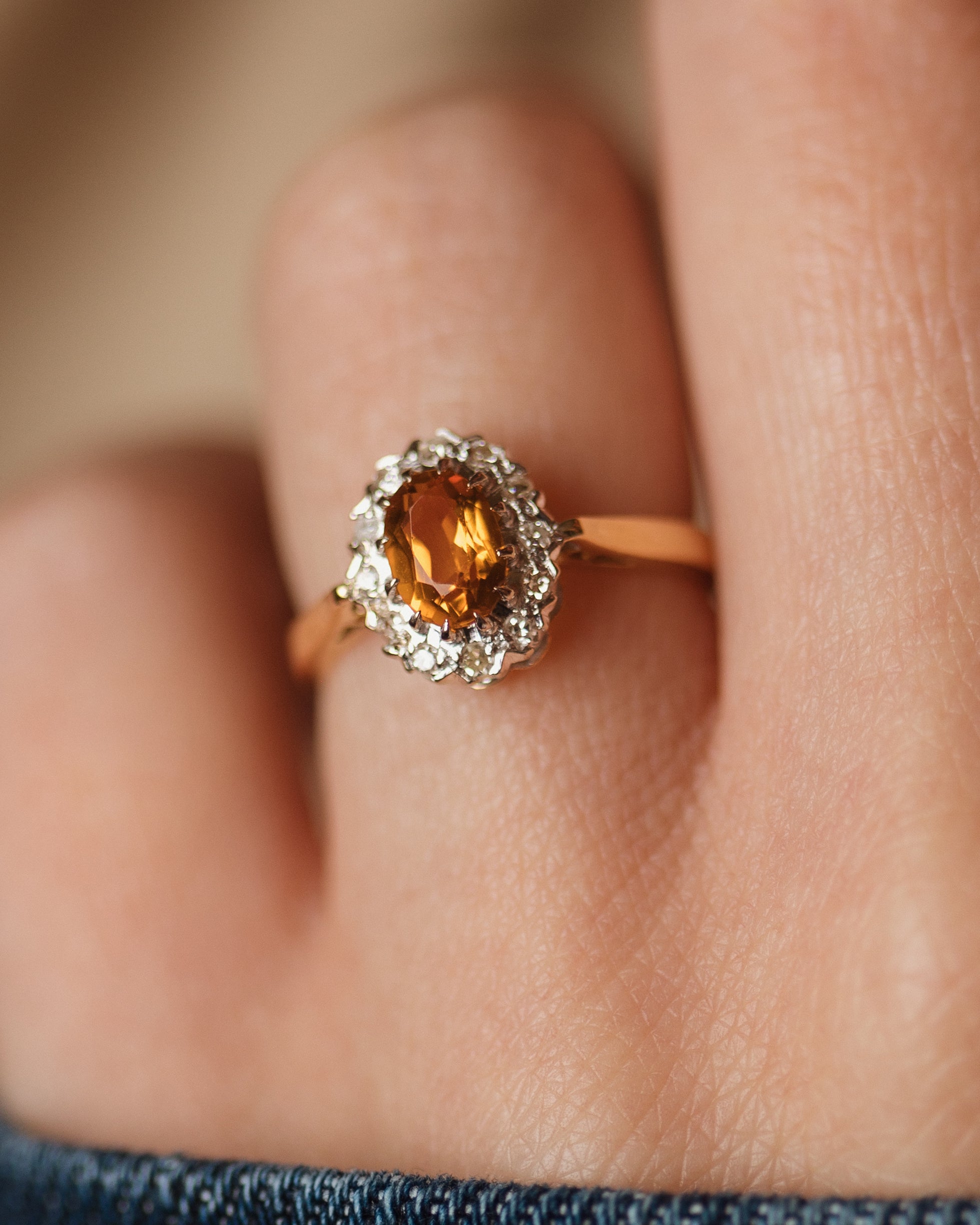 Emelia 1964 Vintage 18ct Gold Citrine & Diamond Cluster Ring