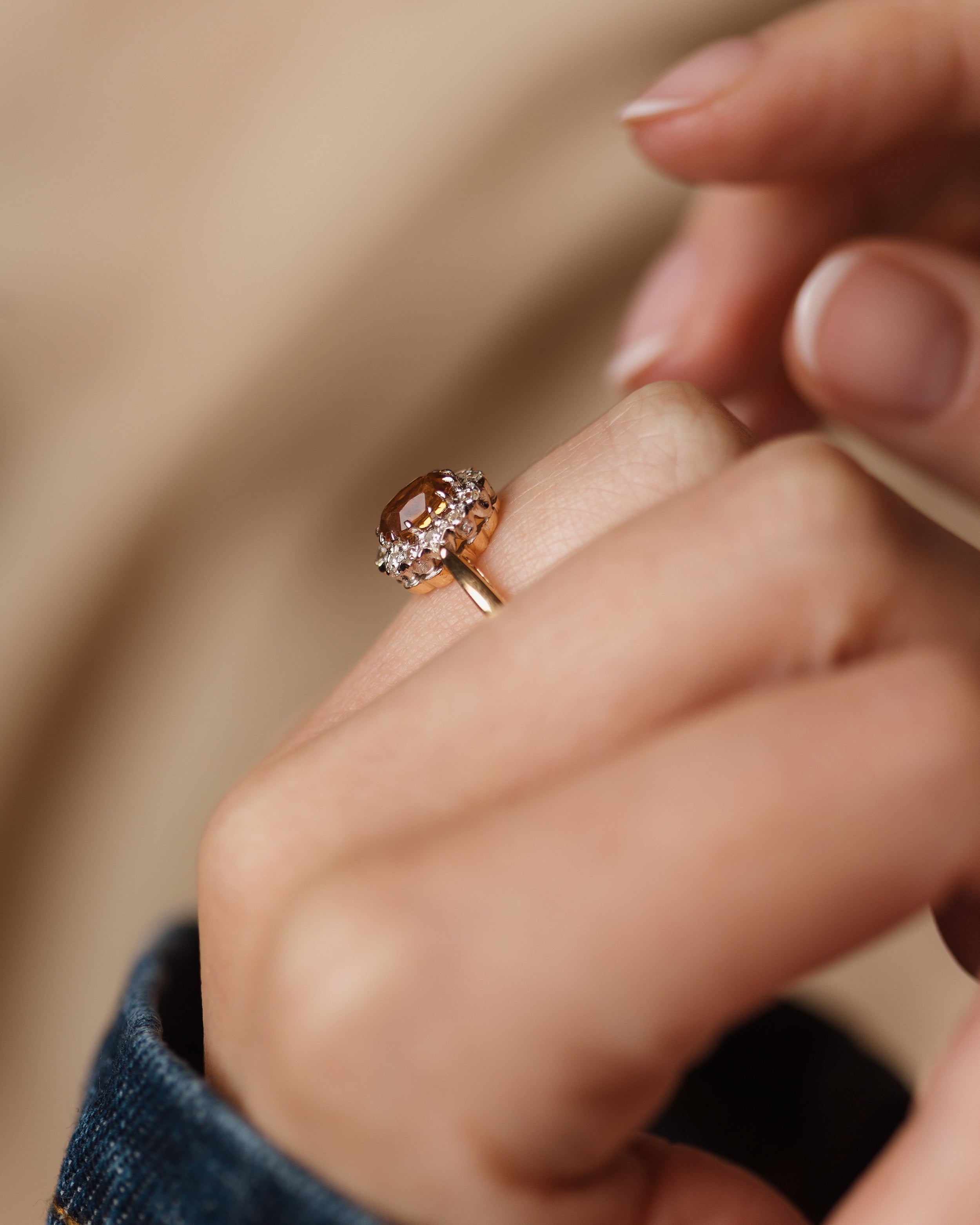 Emelia 1964 Vintage 18ct Gold Citrine & Diamond Cluster Ring