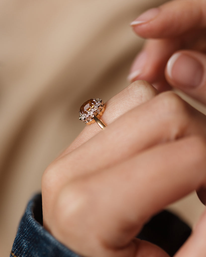 Emelia 1964 Vintage 18ct Gold Citrine & Diamond Cluster Ring