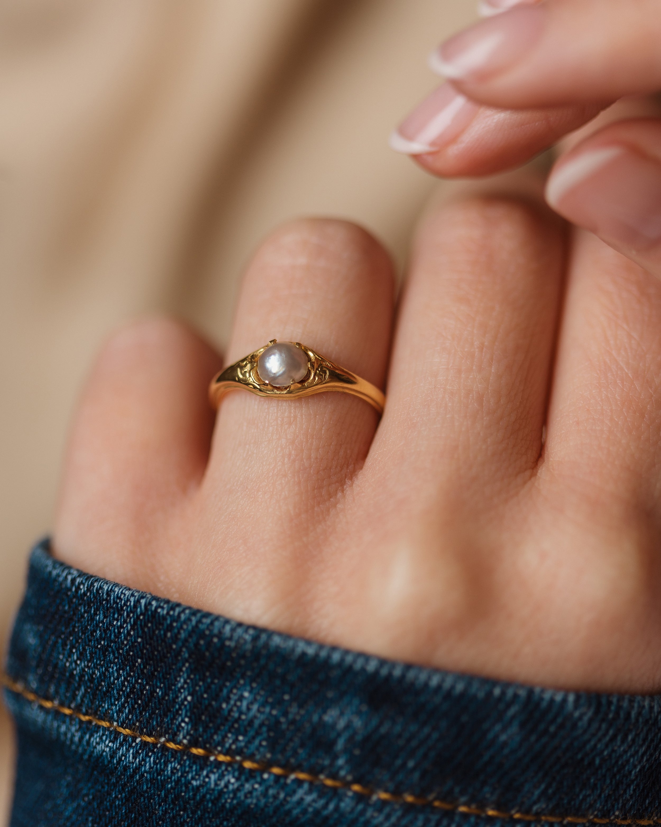 Franceline Antique 15ct Gold Pearl Single Stone Ring