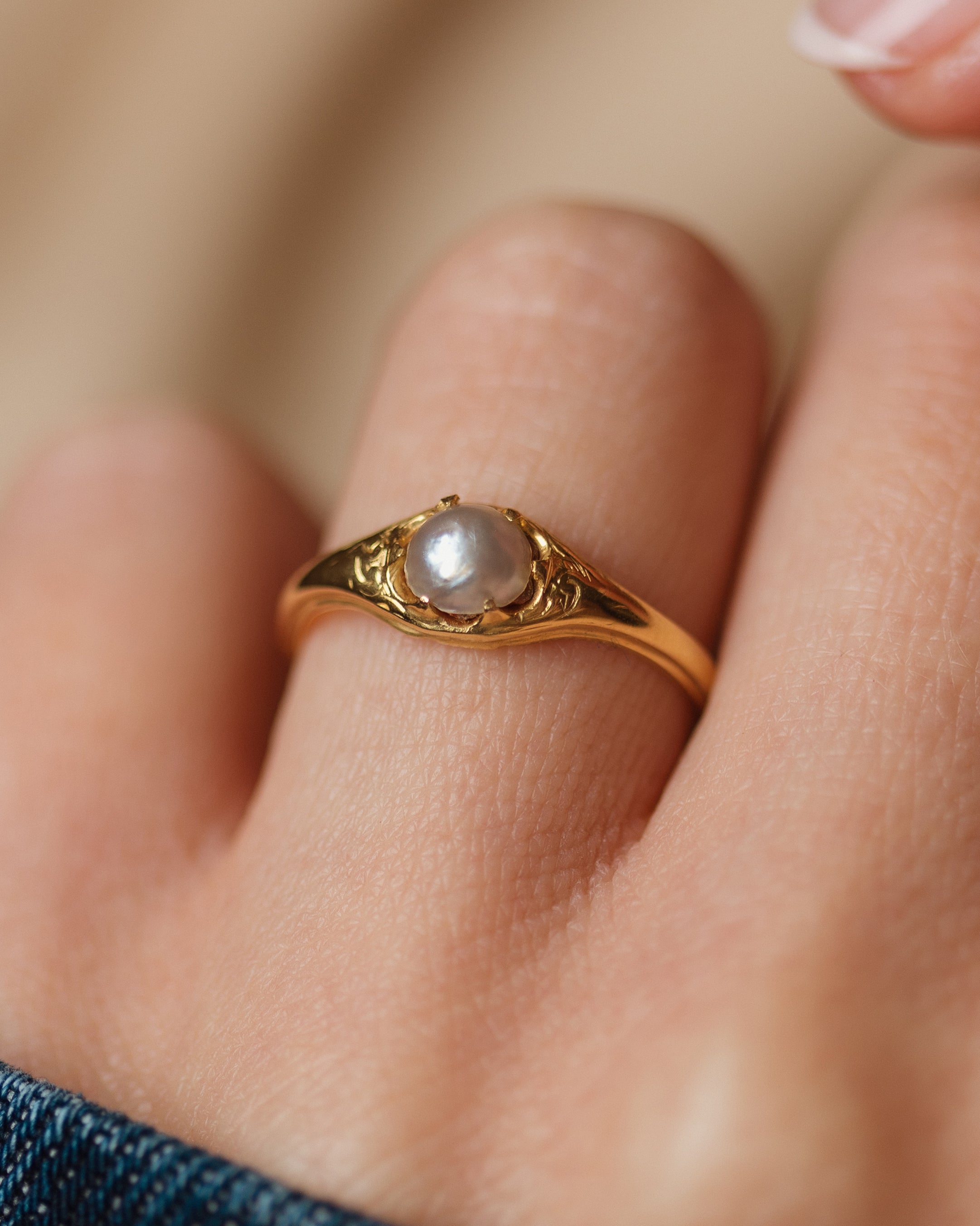 Franceline Antique 15ct Gold Pearl Single Stone Ring