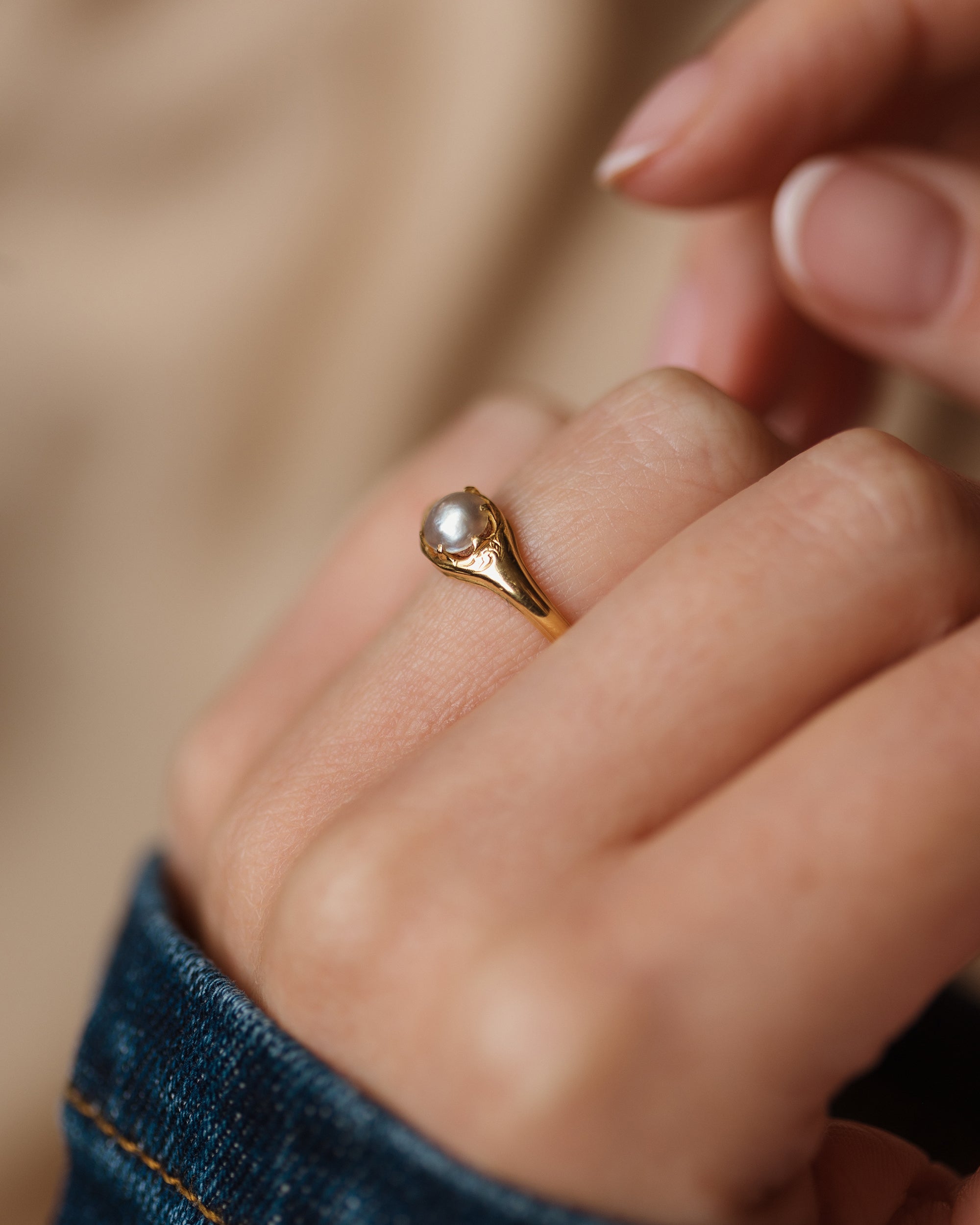 Franceline Antique 15ct Gold Pearl Single Stone Ring