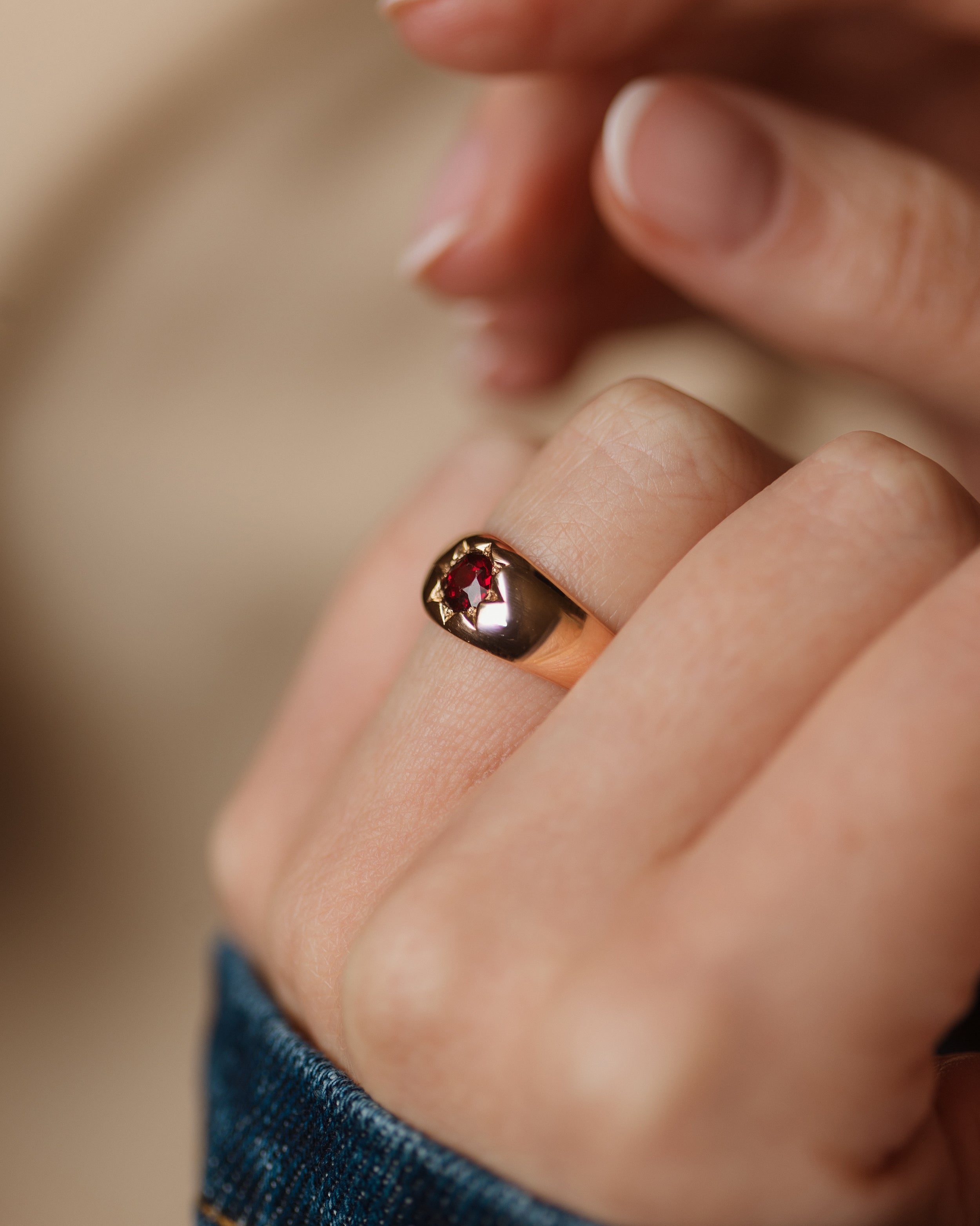 Theodore 1911 Antique 9ct Gold Star Set Garnet Ring