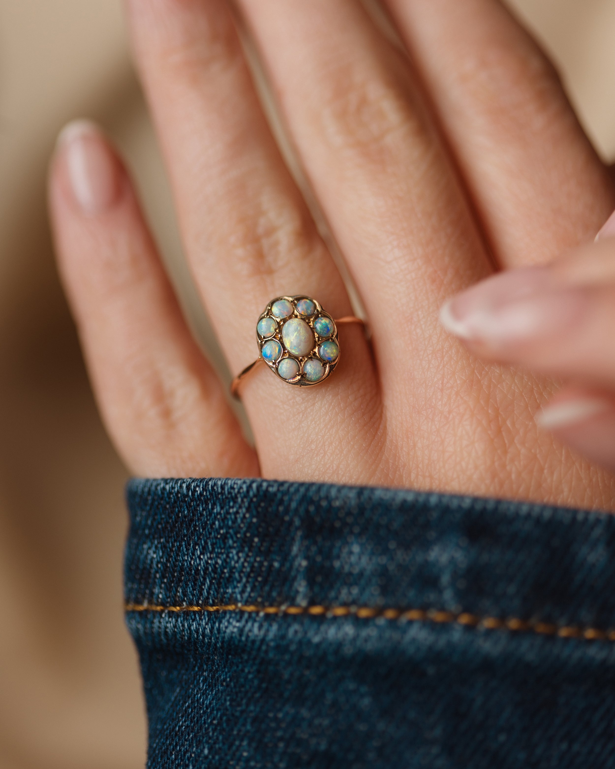 Odette Antique 9ct Gold Opal Cluster Ring