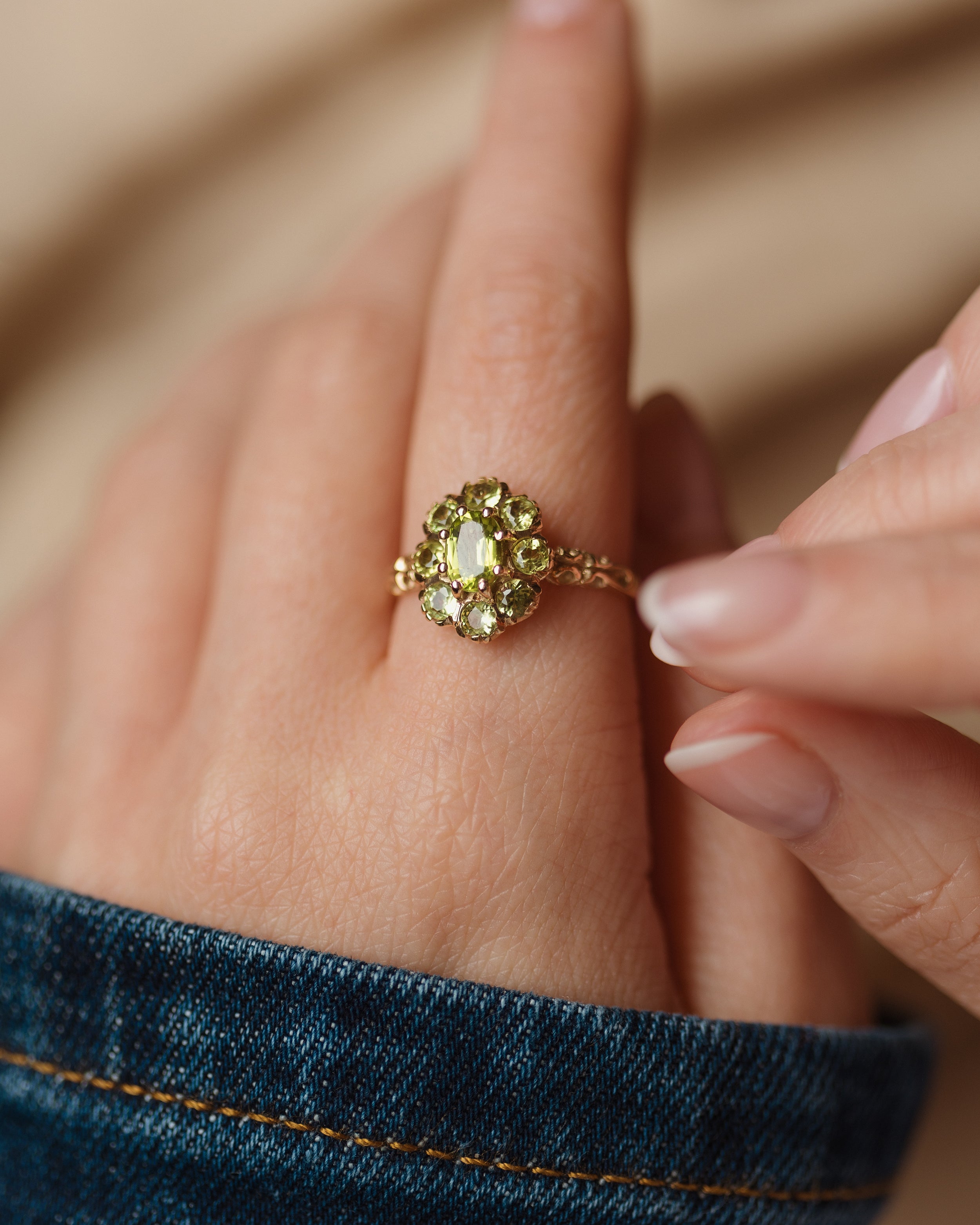 Rachele 1976 Vintage 9ct Gold Peridot Cluster Ring
