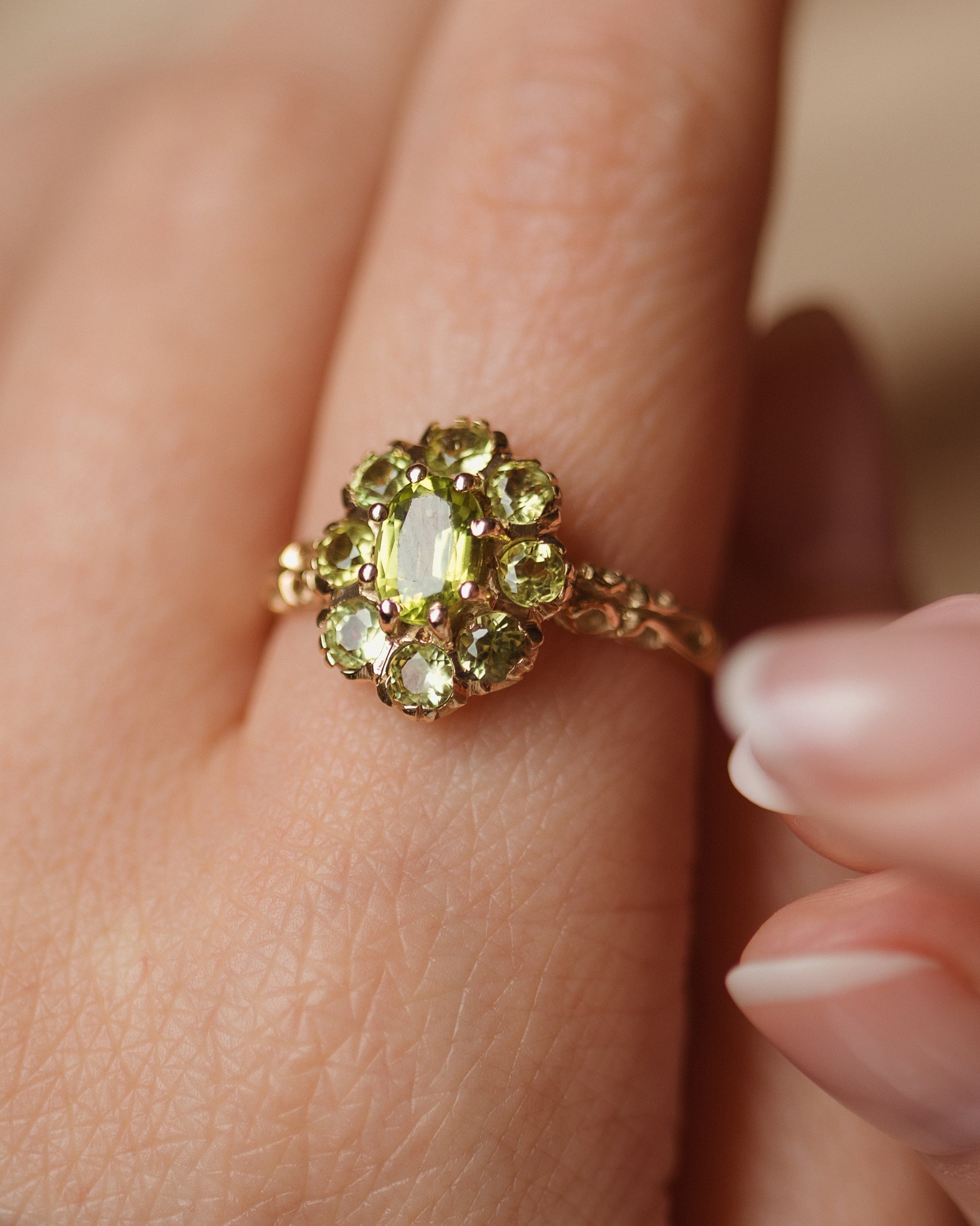 Rachele 1976 Vintage 9ct Gold Peridot Cluster Ring