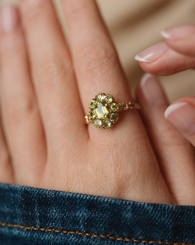 Rachele 1976 Vintage 9ct Gold Peridot Cluster Ring