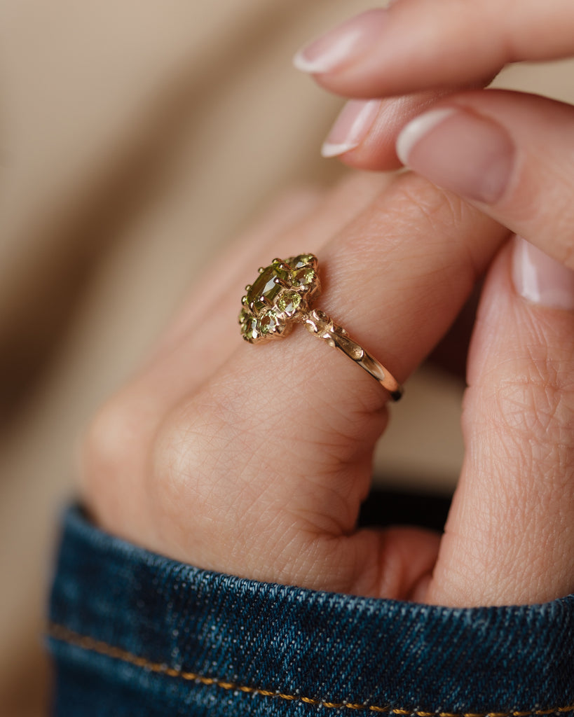 Rachele 1976 Vintage 9ct Gold Peridot Cluster Ring