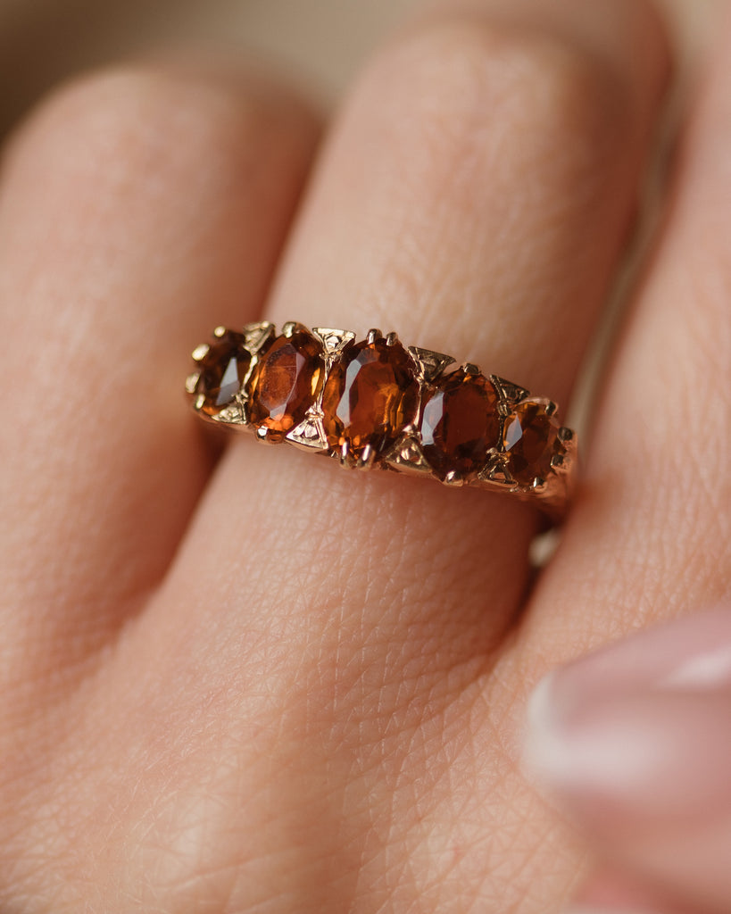 Josette 1972 Vintage 9ct Gold Citrine Five Stone Ring