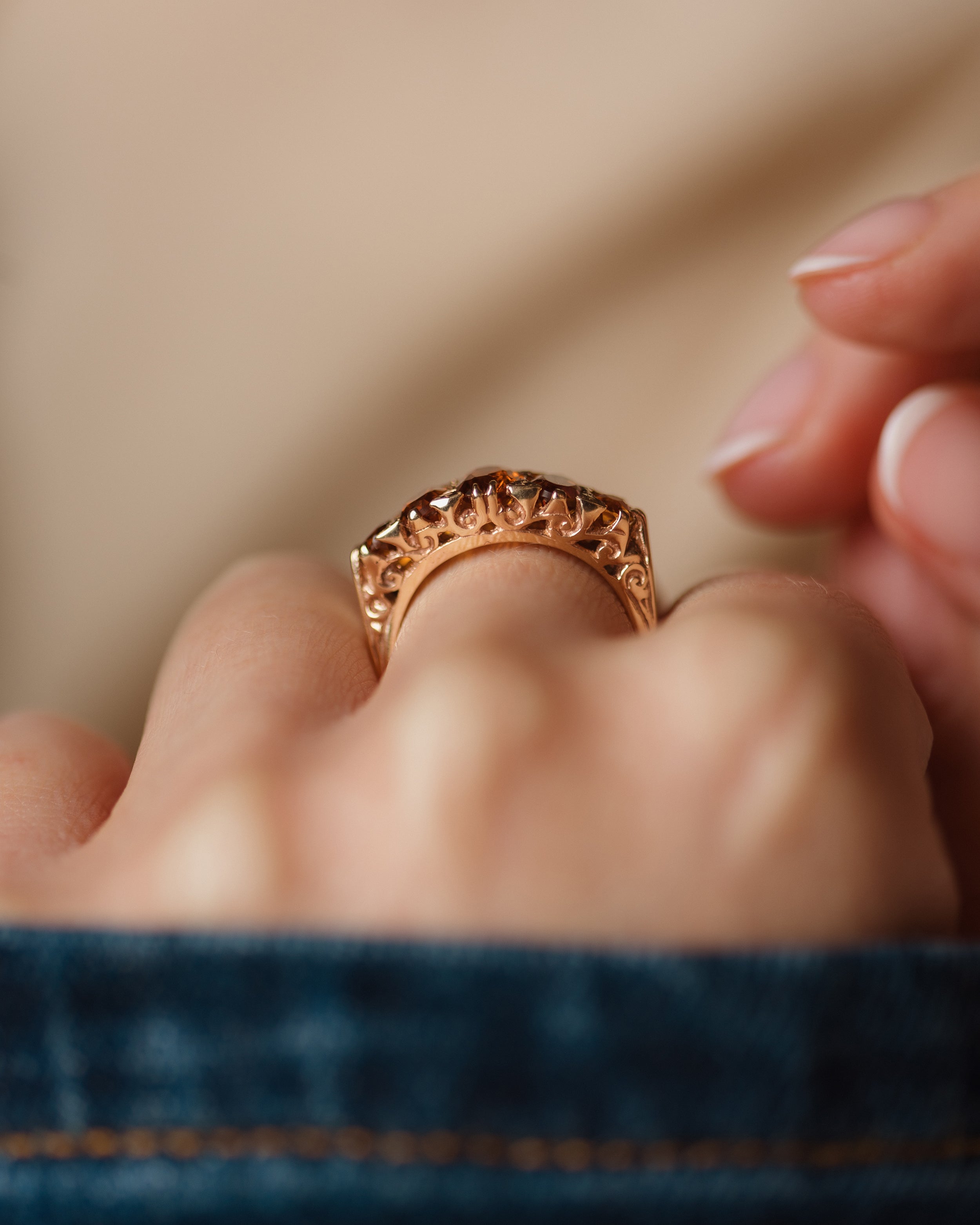 Josette 1972 Vintage 9ct Gold Citrine Five Stone Ring