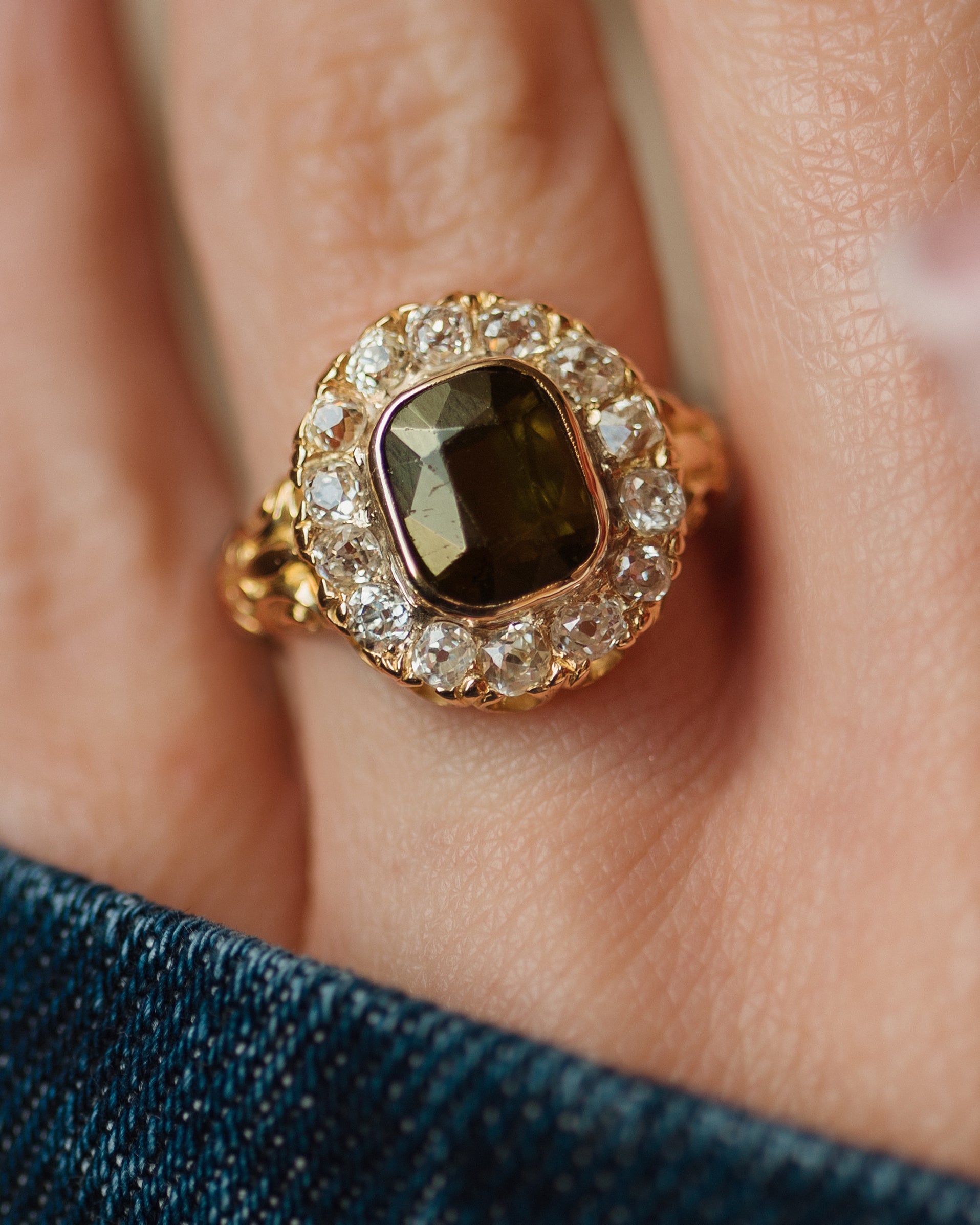 Maeve Antique 18ct Gold Tourmaline & Diamond Cluster Ring