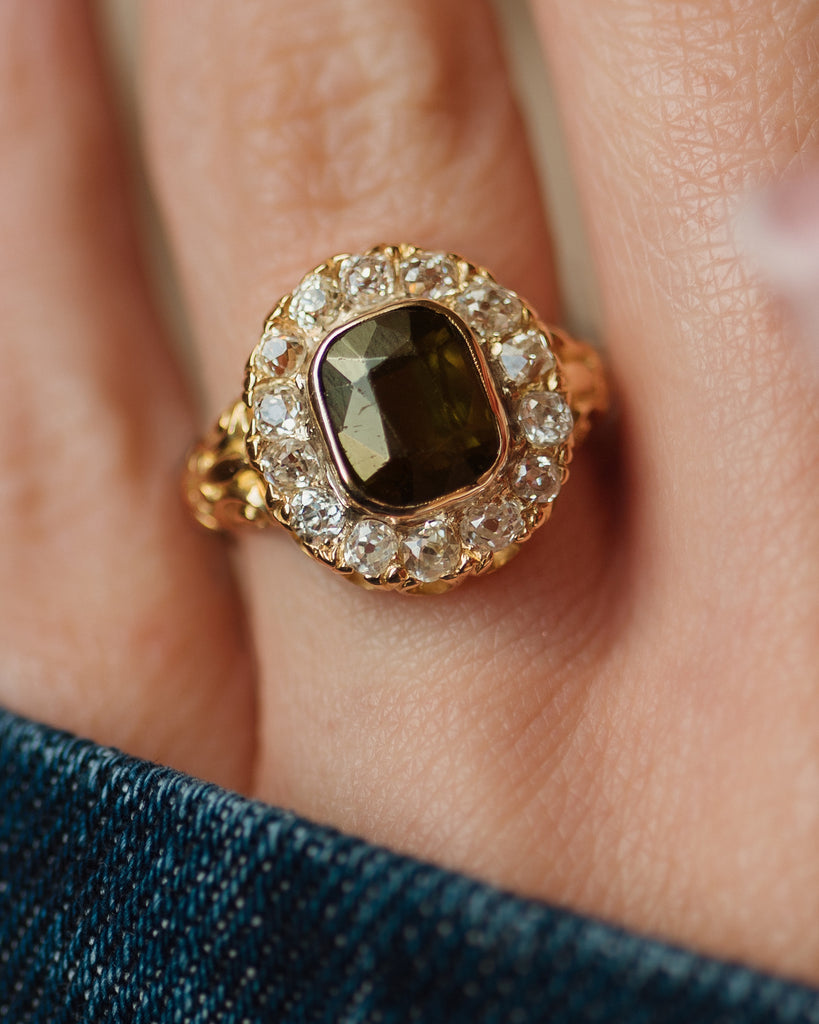 Maeve Antique 18ct Gold Tourmaline & Diamond Cluster Ring