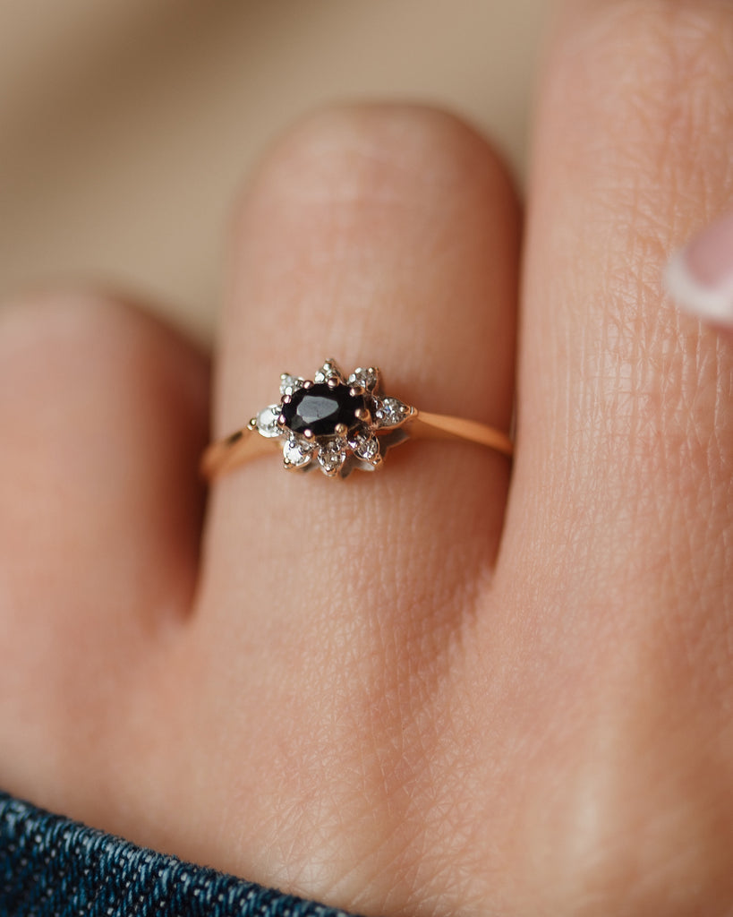 Edithe 1983 Vintage 9ct Gold Sapphire & Diamond Cluster Ring