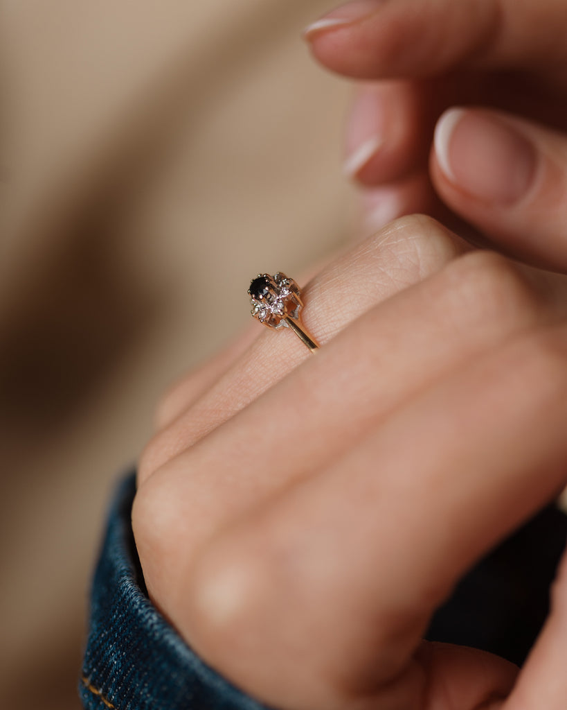 Edithe 1983 Vintage 9ct Gold Sapphire & Diamond Cluster Ring