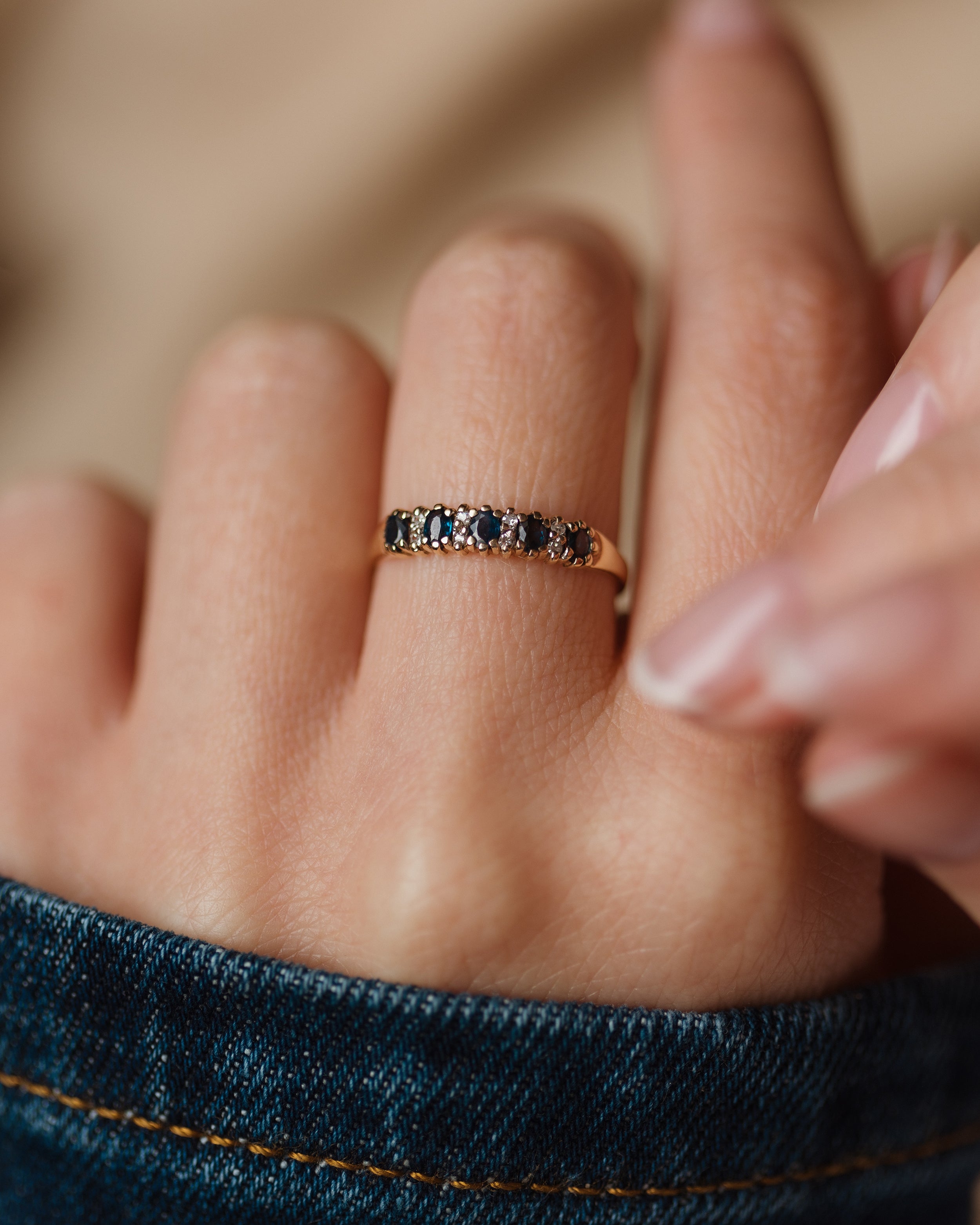 Image of Lucia Vintage 9ct Gold Topaz & Diamond Half Eternity Ring