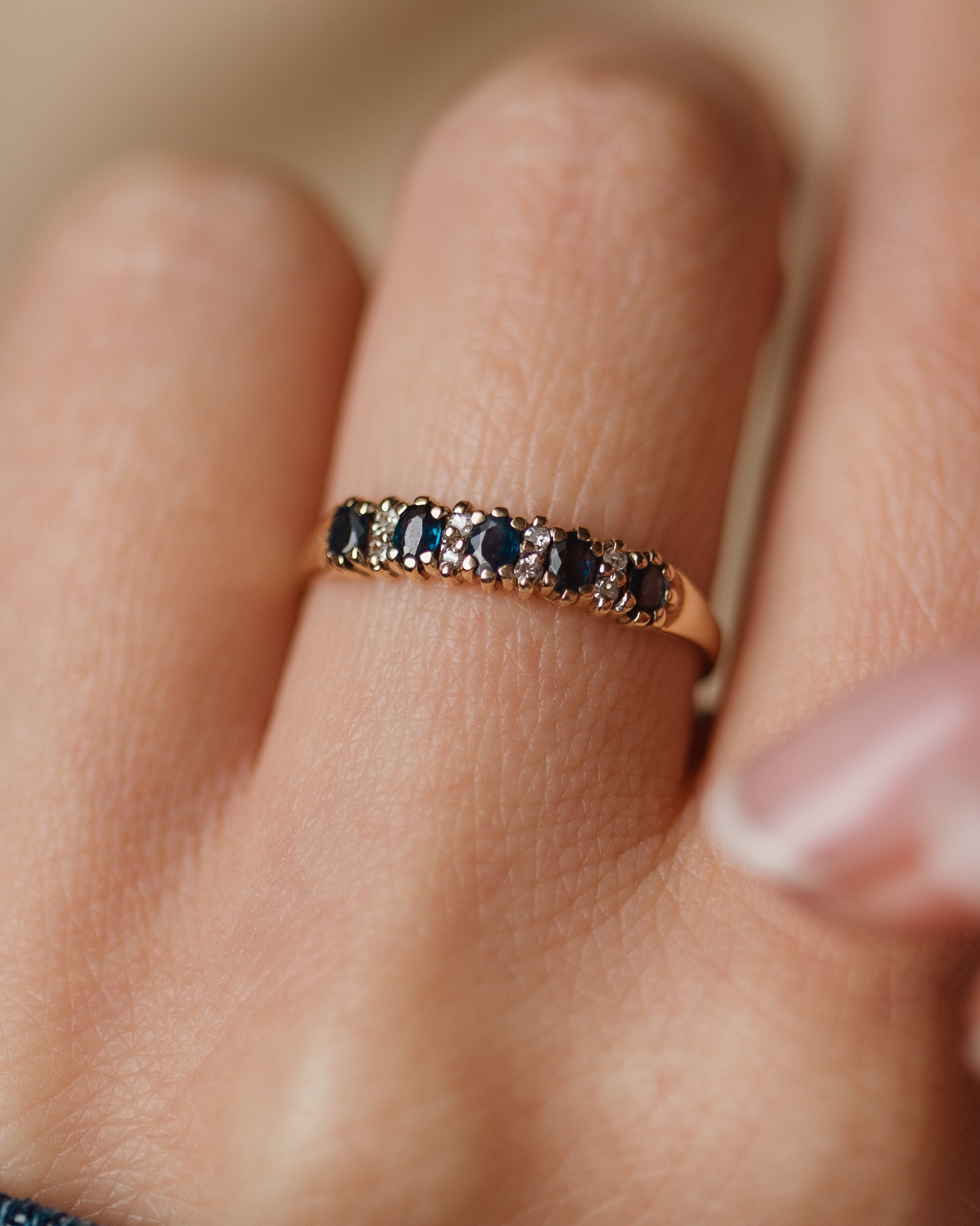 Lucia Vintage 9ct Gold Topaz & Diamond Half Eternity Ring