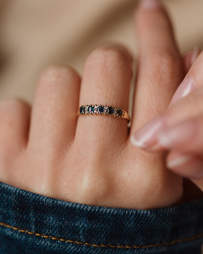 Lucia Vintage 9ct Gold Topaz & Diamond Half Eternity Ring