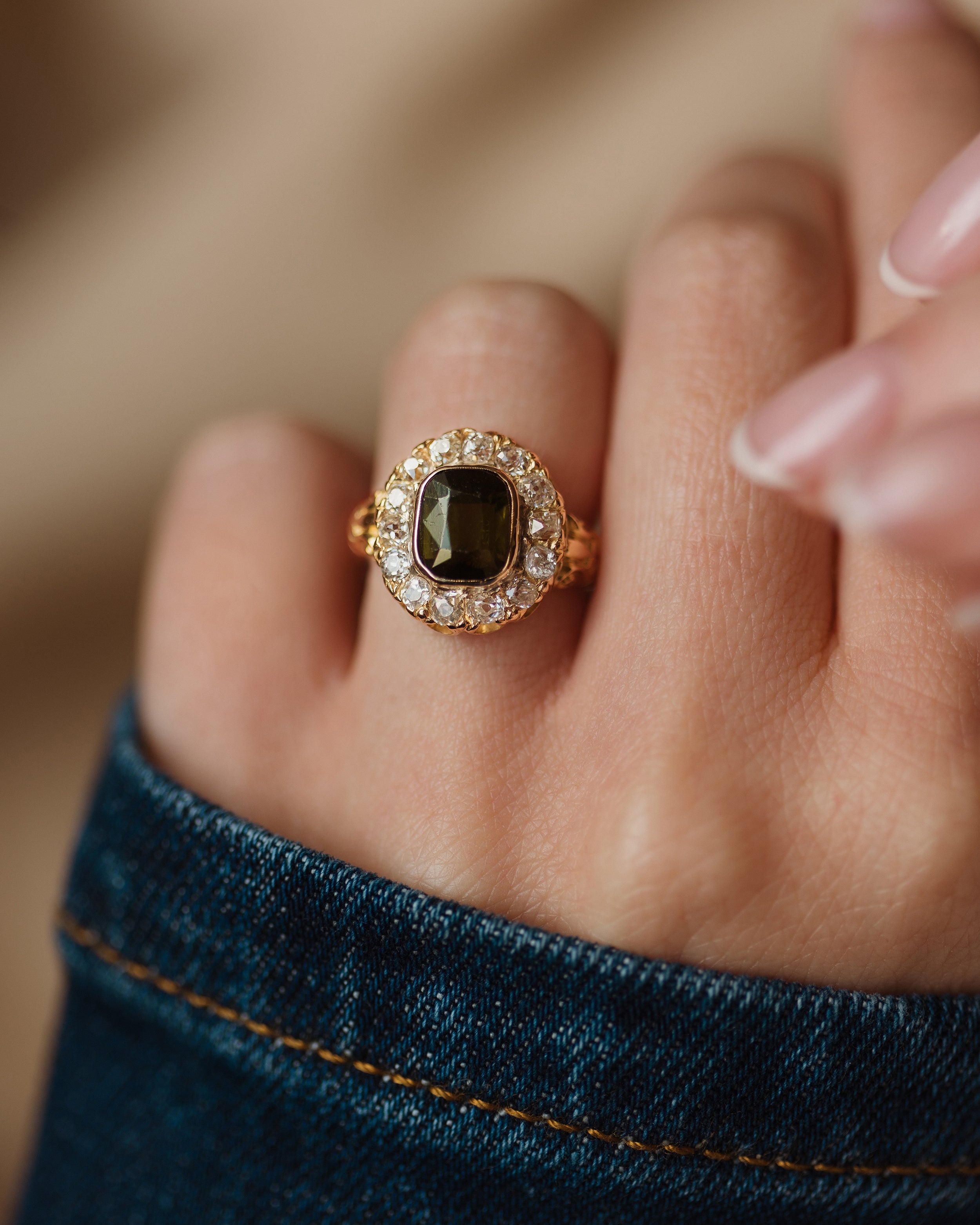 Maeve Antique 18ct Gold Tourmaline & Diamond Cluster Ring