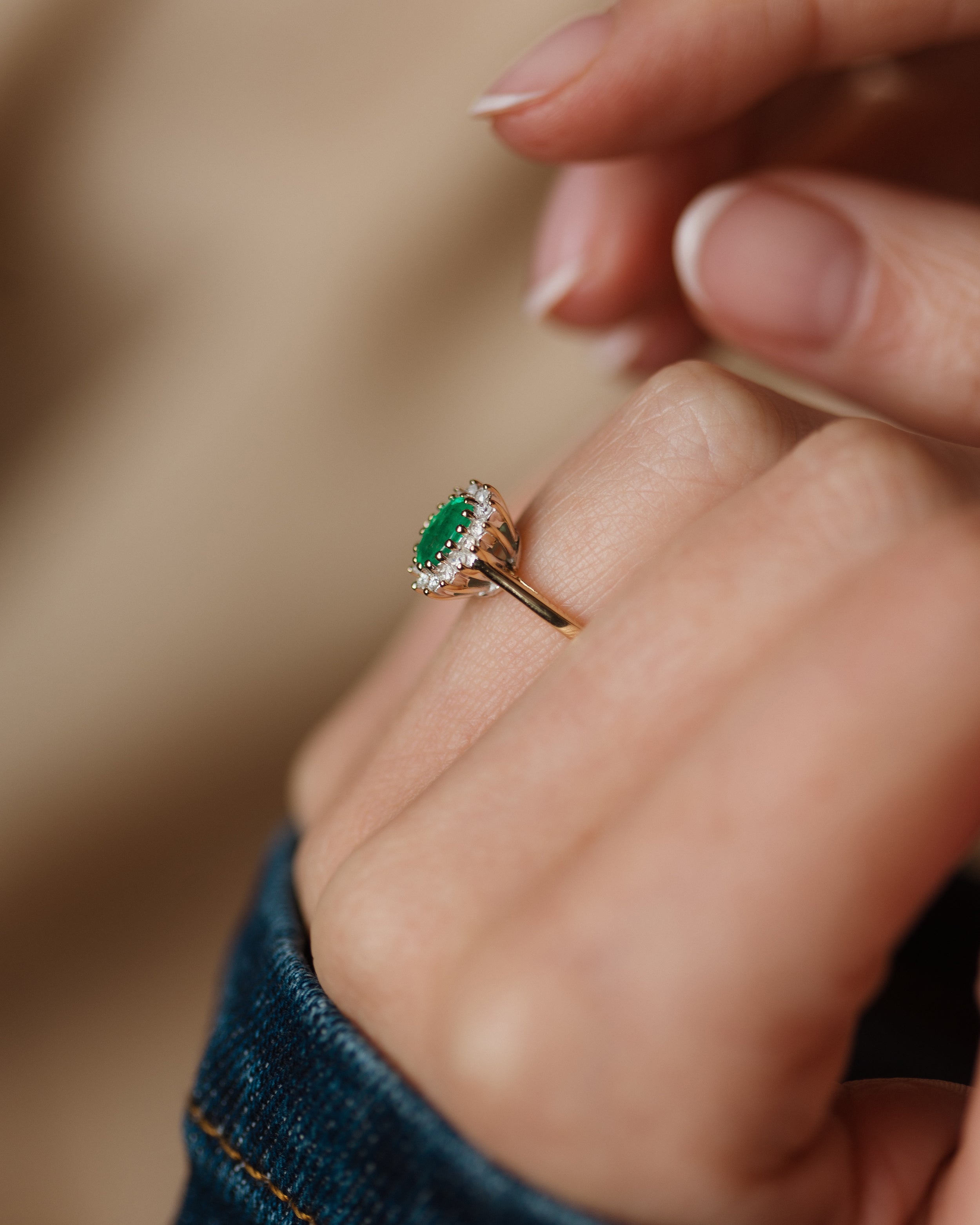 Marilis Vintage 9ct Gold Emerald & Diamond Cluster Ring