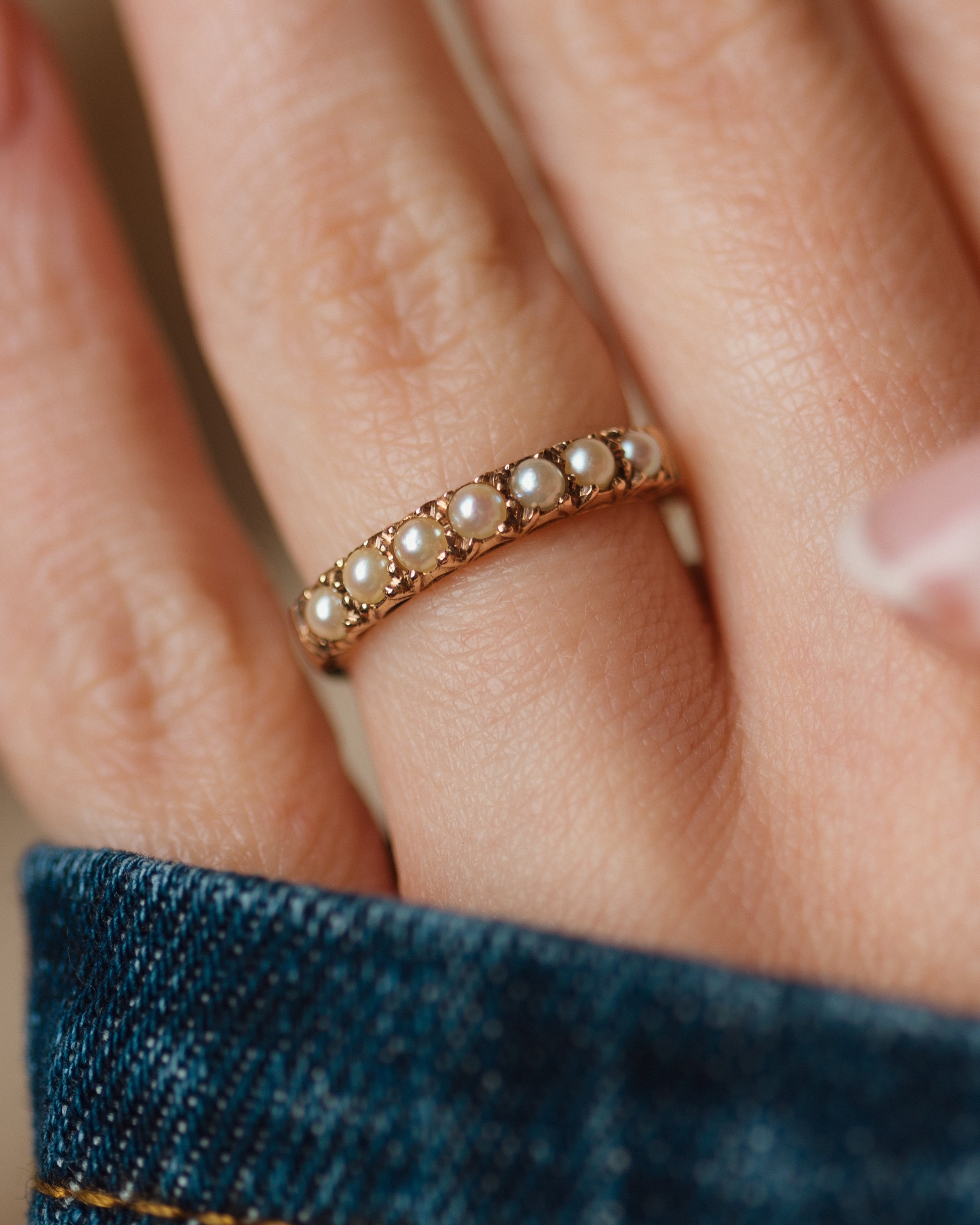 Emme Vintage 9ct Gold Pearl Half Eternity Ring