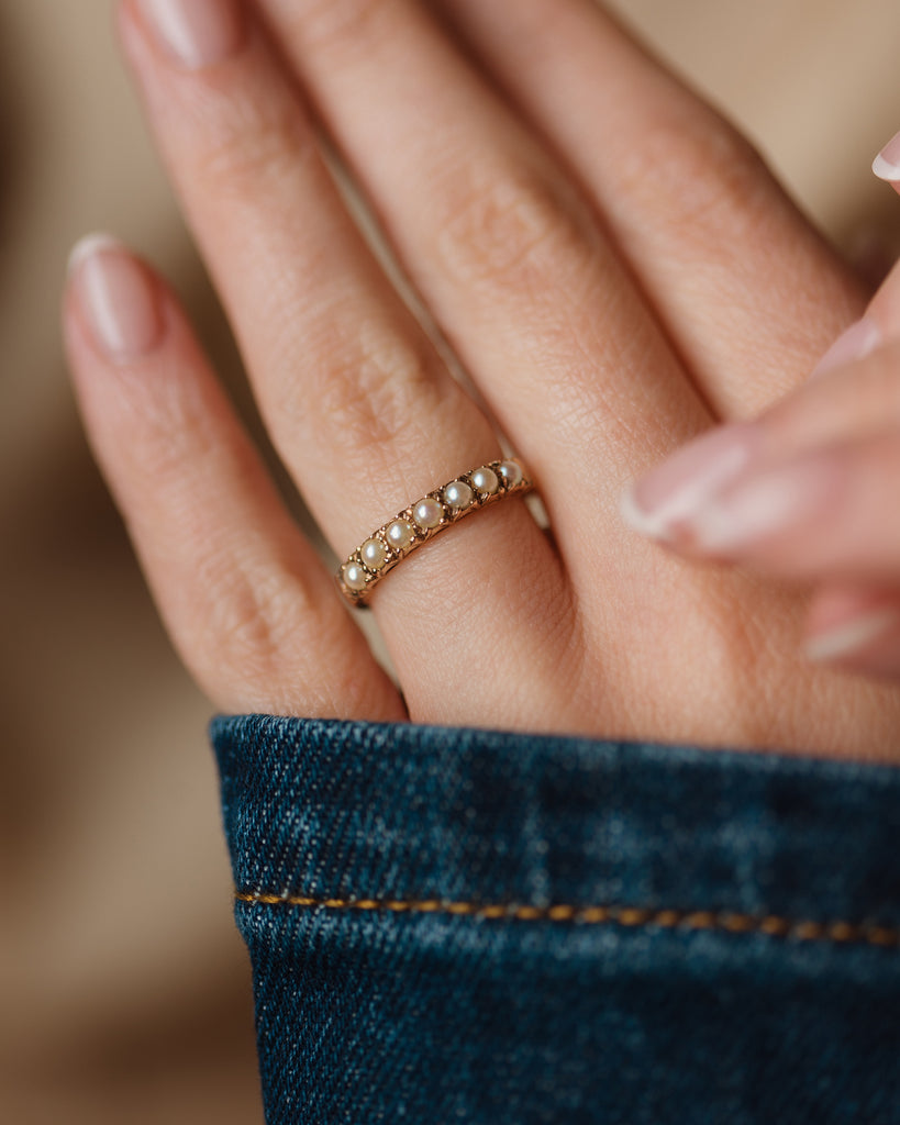 Emme Vintage 9ct Gold Pearl Half Eternity Ring