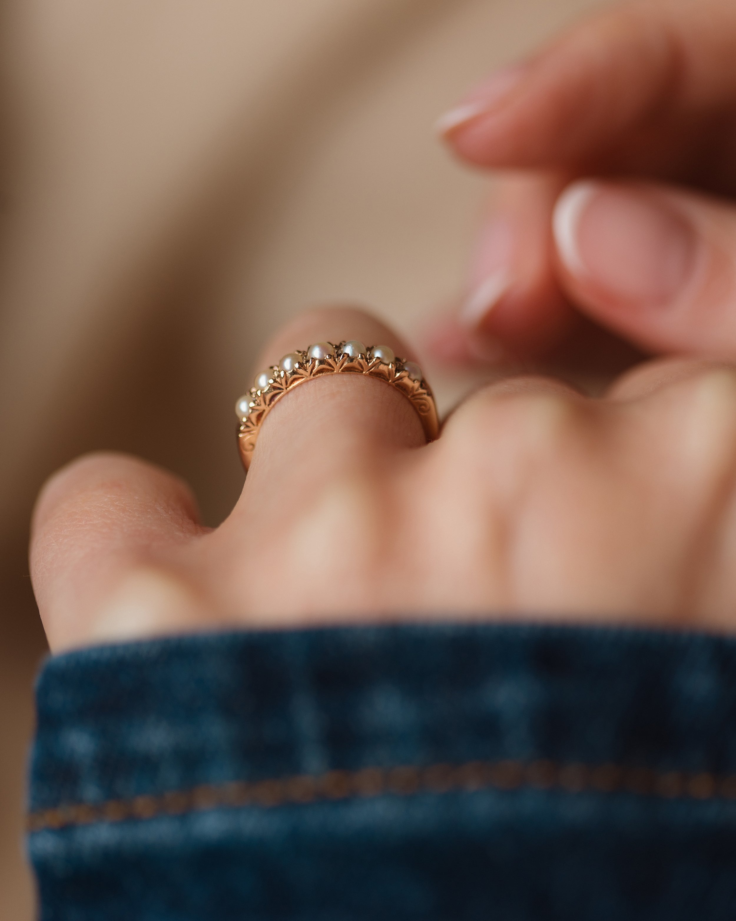 Emme Vintage 9ct Gold Pearl Half Eternity Ring