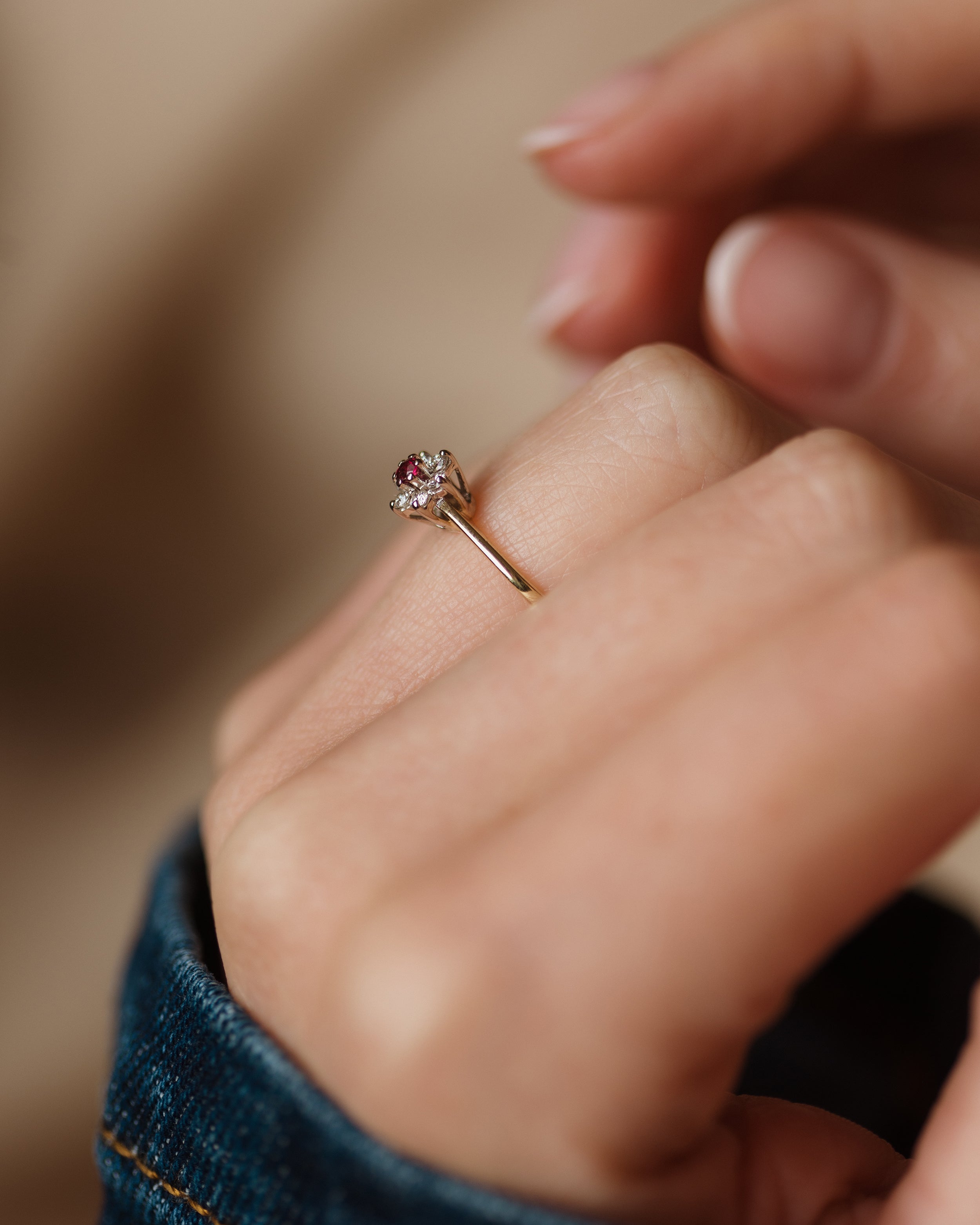 Julia 1983 Vintage 9ct Gold Ruby & Diamond Cluster Ring