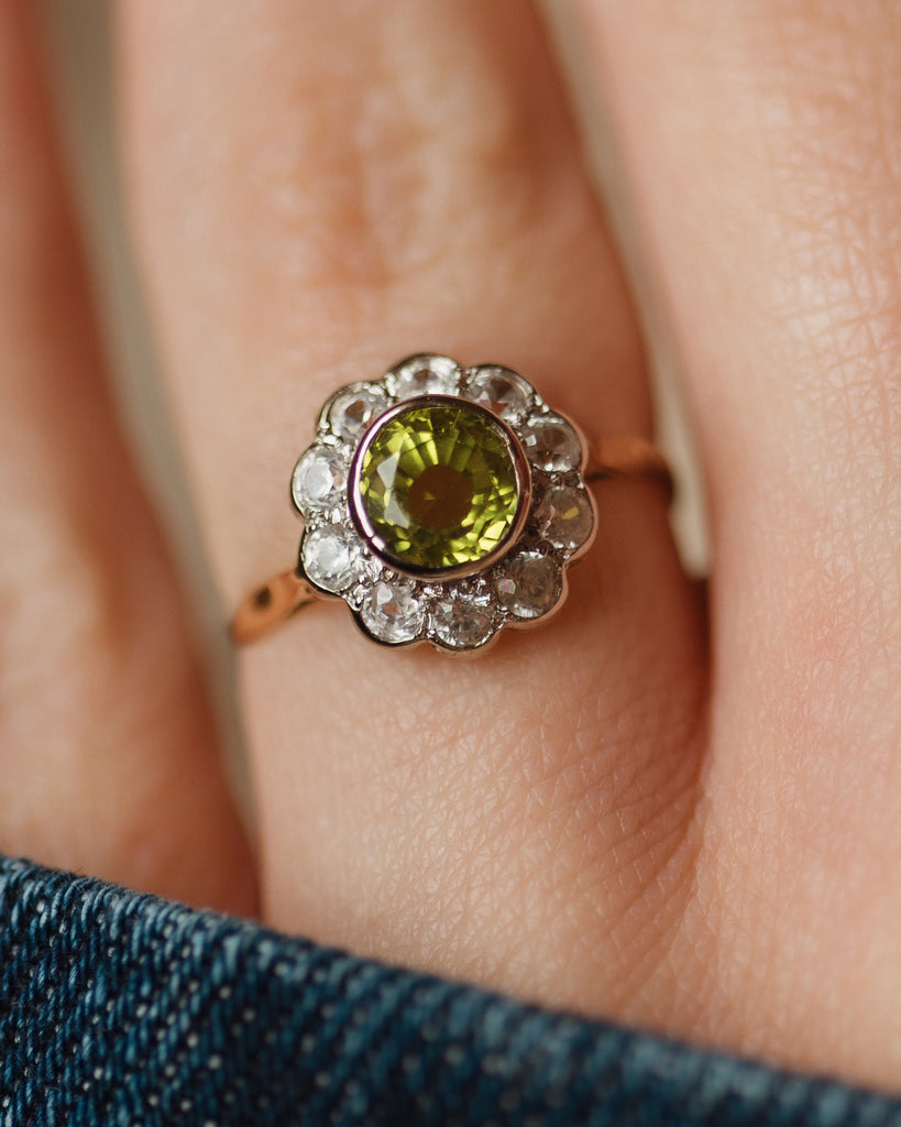 Lisette Antique 18ct Gold Peridot & White Sapphire Cluster Ring