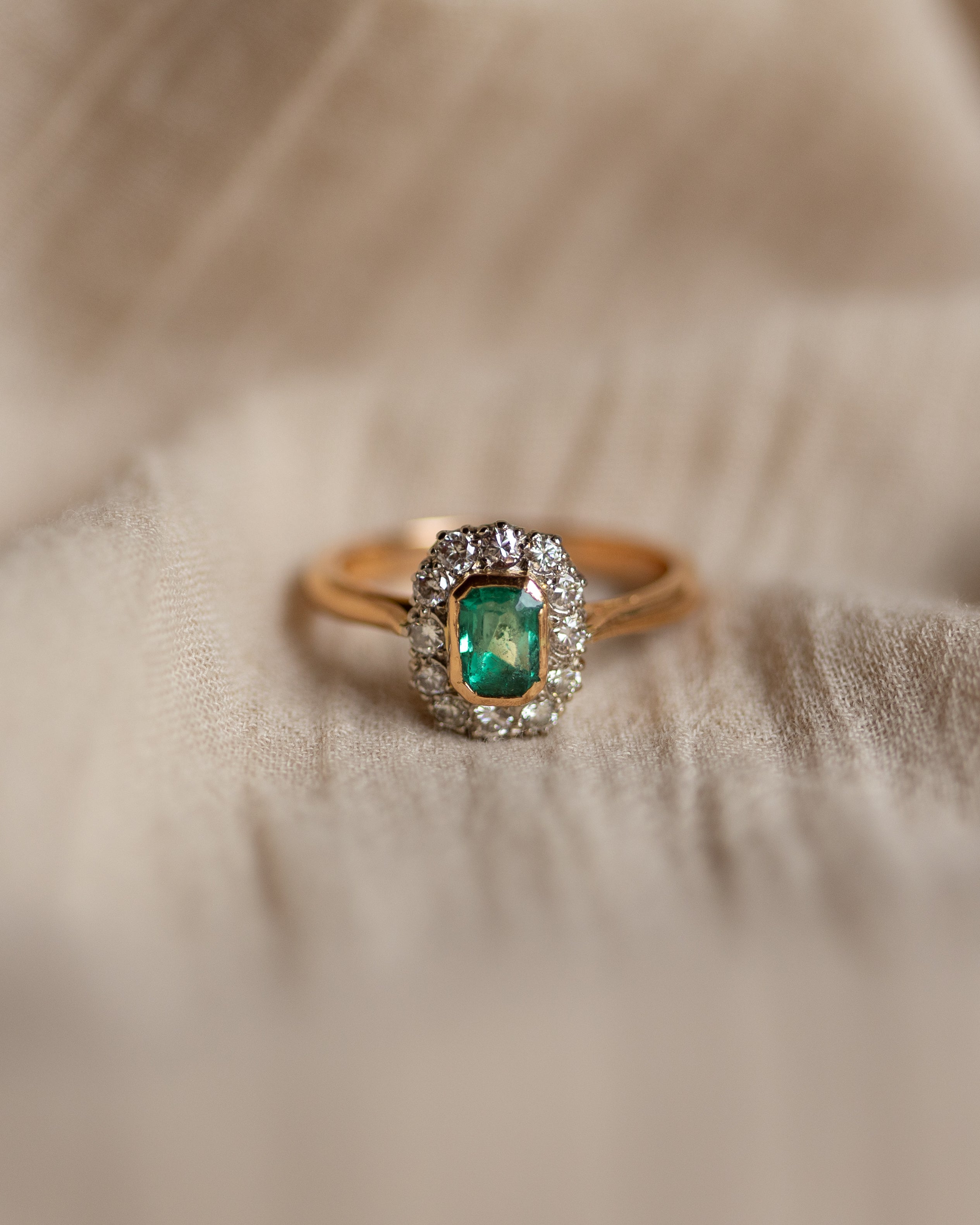 Image of Annmarie Antique 22ct Gold Emerald & Diamond Cluster Ring