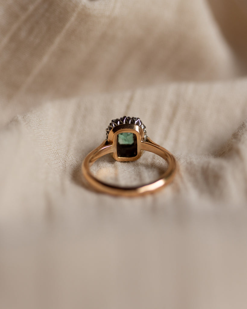 Annmarie Antique 22ct Gold Emerald & Diamond Cluster Ring