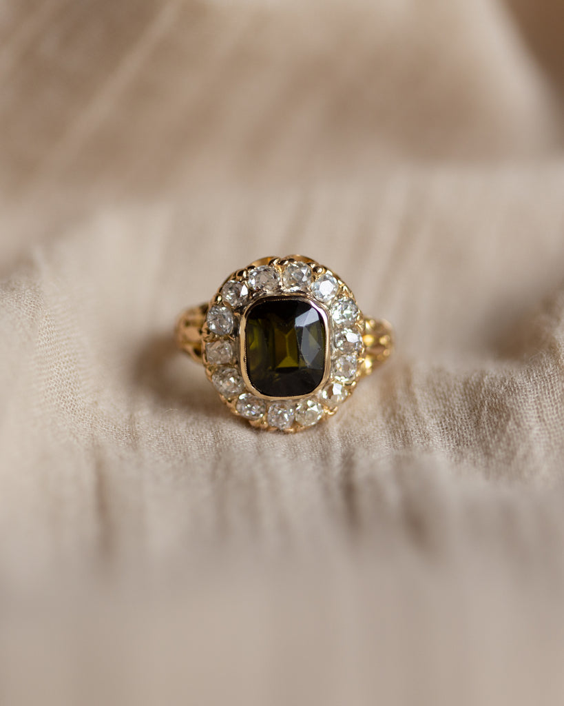 Maeve Antique 18ct Gold Tourmaline & Diamond Cluster Ring