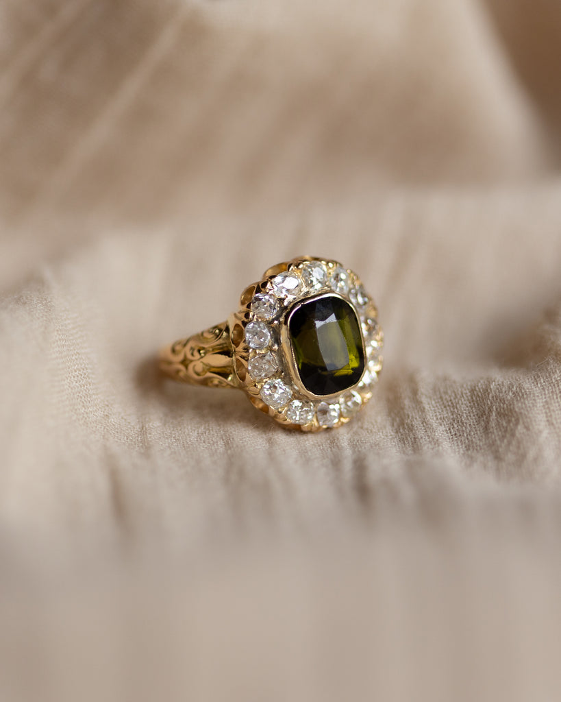 Maeve Antique 18ct Gold Tourmaline & Diamond Cluster Ring