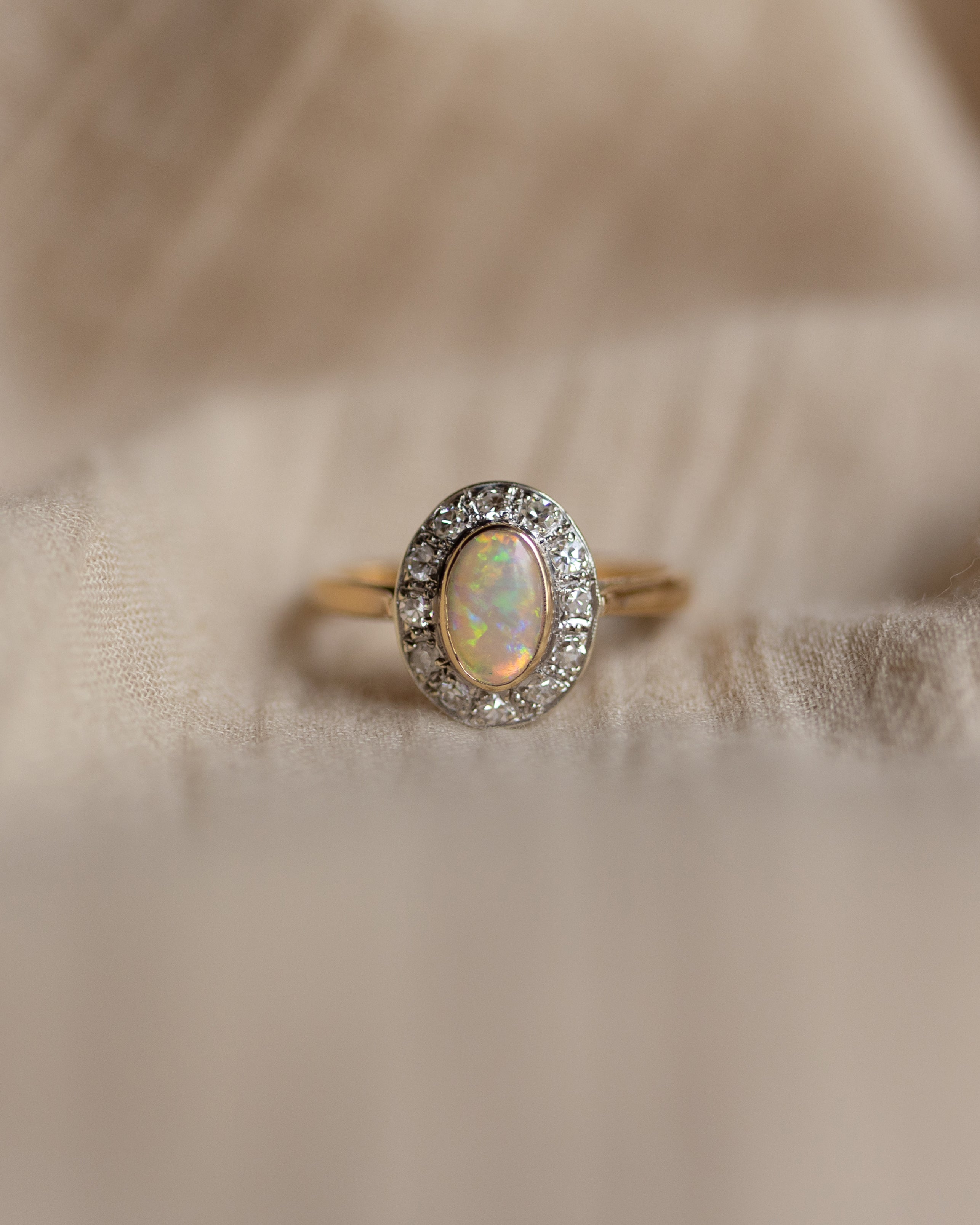 Penelope Antique 18ct Gold Opal & Diamond Cluster Ring