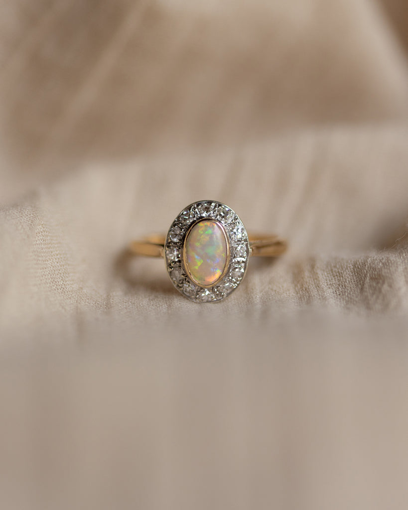 Penelope Antique 18ct Gold Opal & Diamond Cluster Ring