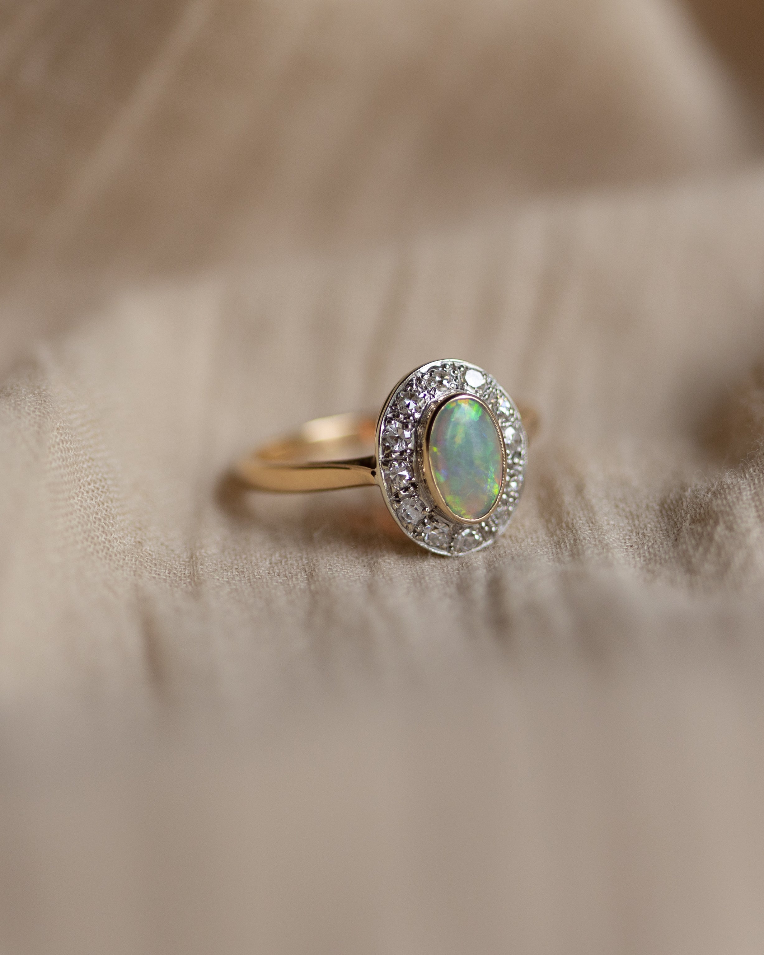 Penelope Antique 18ct Gold Opal & Diamond Cluster Ring