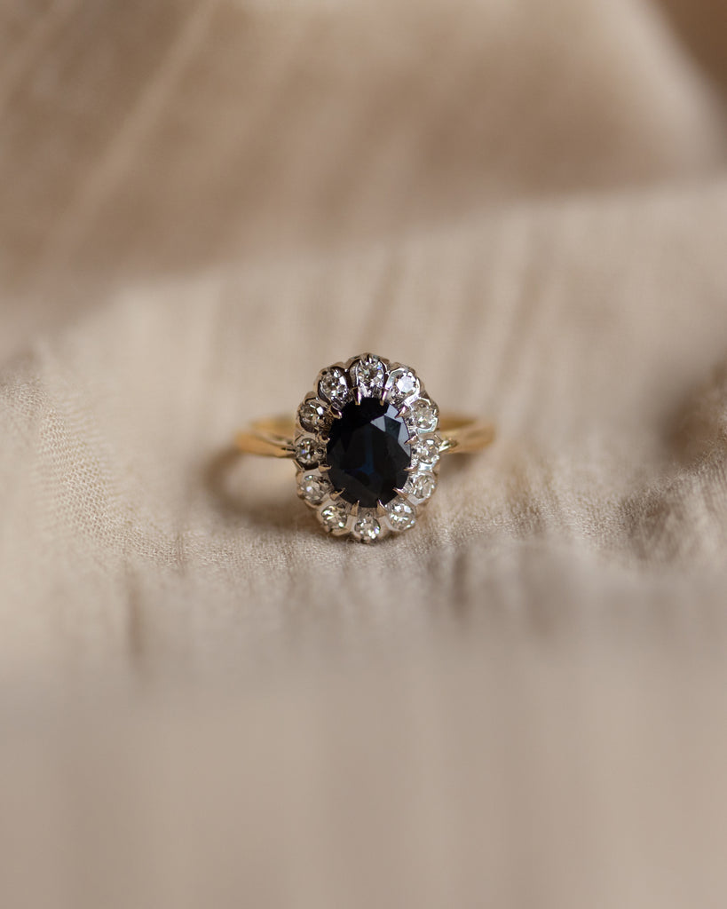Muireann 1963 Vintage 18ct Gold Sapphire & Diamond Cluster Ring