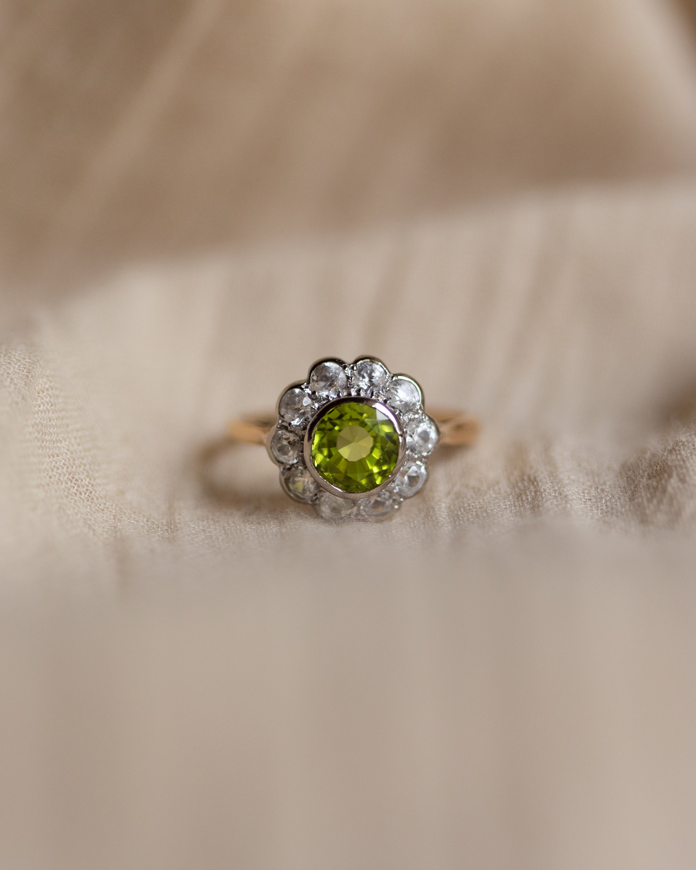 Lisette Antique 18ct Gold Peridot & White Sapphire Cluster Ring