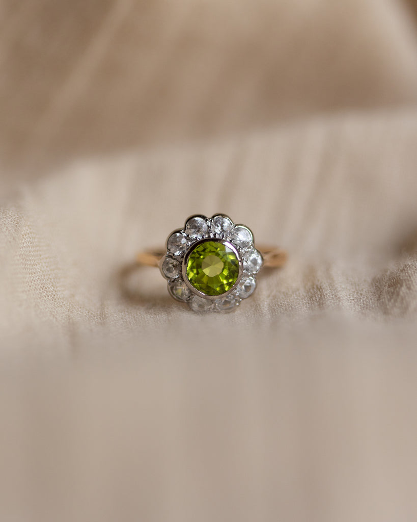 Lisette Antique 18ct Gold Peridot & White Sapphire Cluster Ring