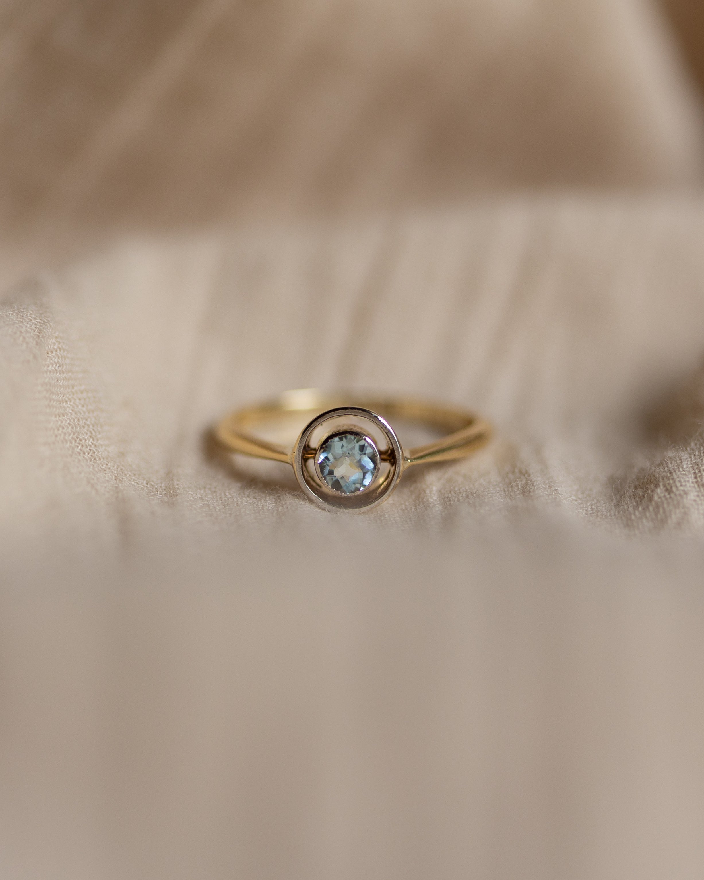 Eimear Antique Art Deco 18ct Gold Aquamarine Target Ring