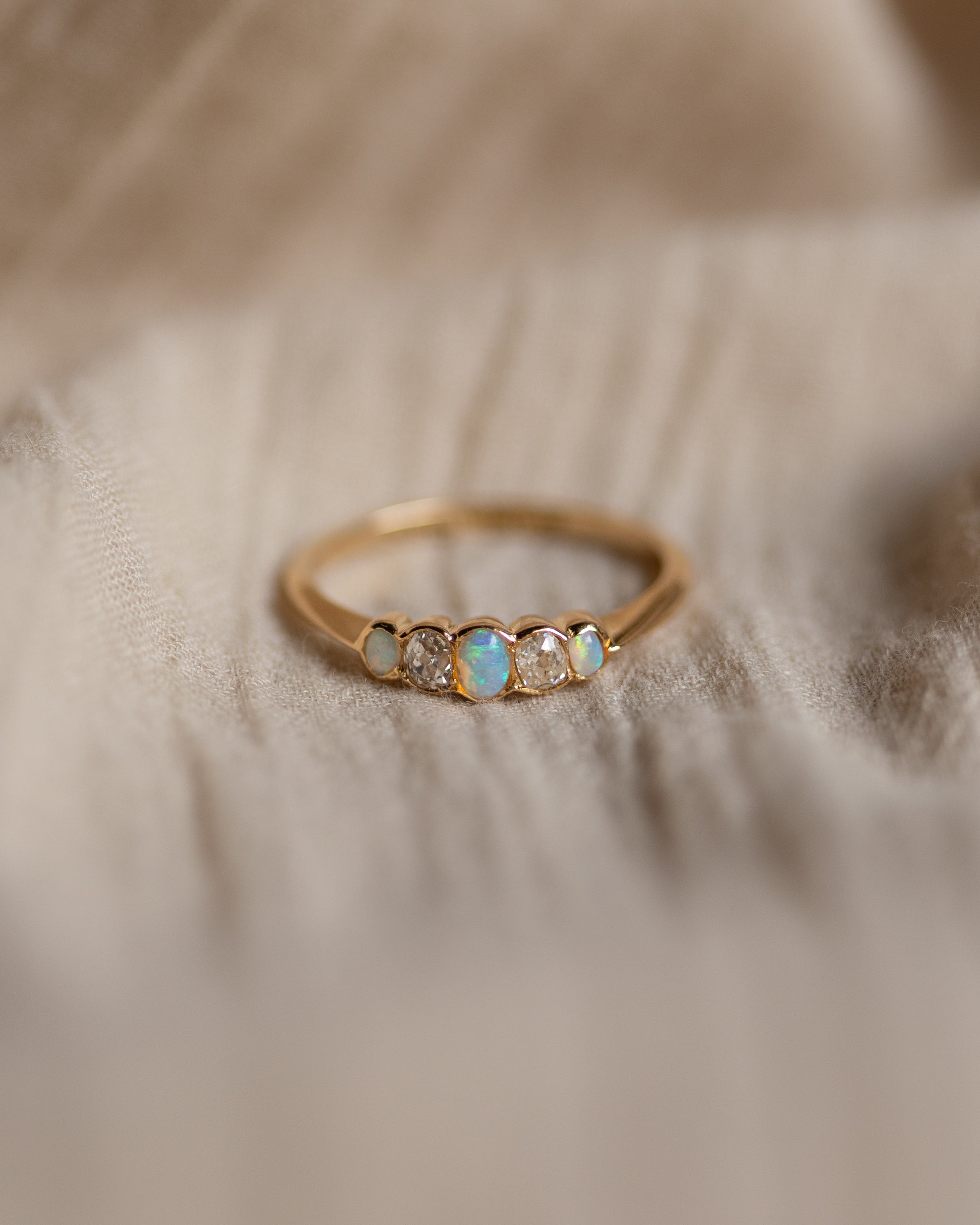 Margot 1870 Antique 18ct Gold Opal & Diamond Five Stone Ring