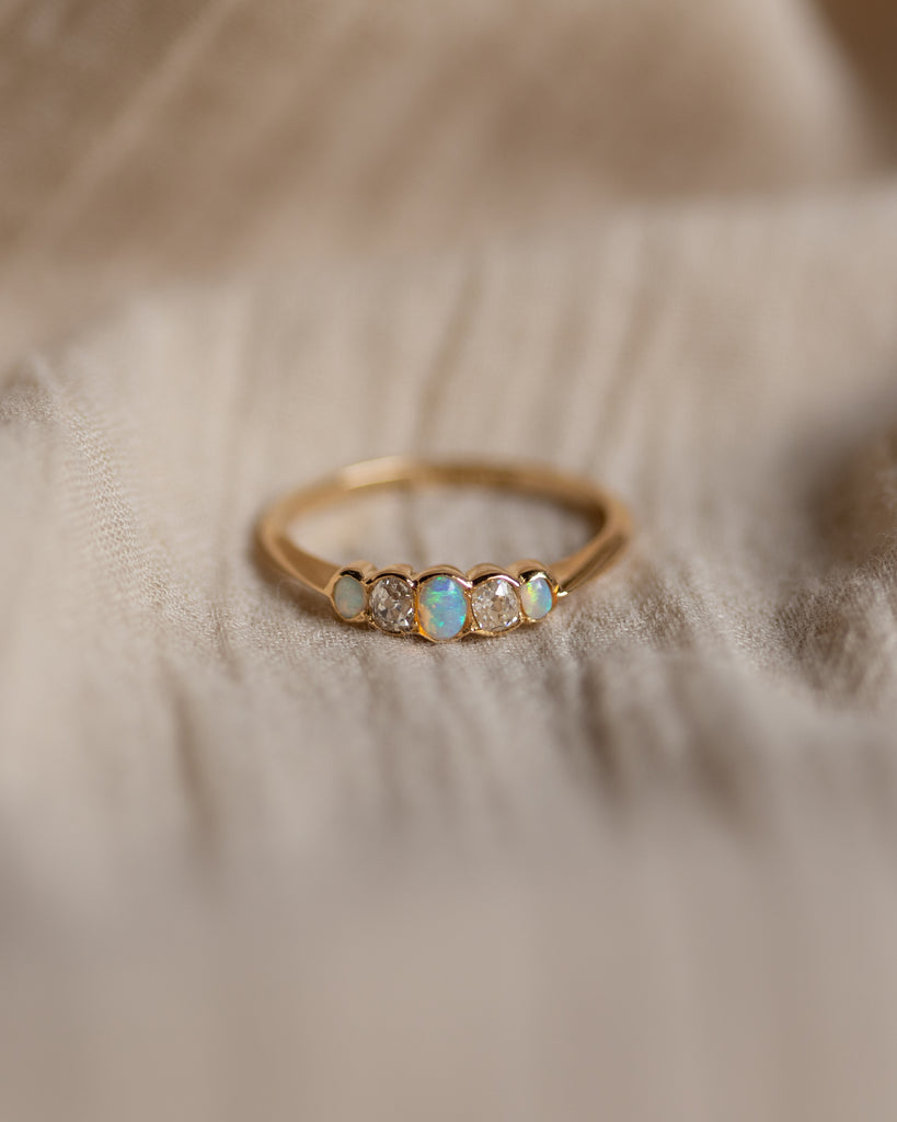 Margot 1870 Antique 18ct Gold Opal & Diamond Five Stone Ring