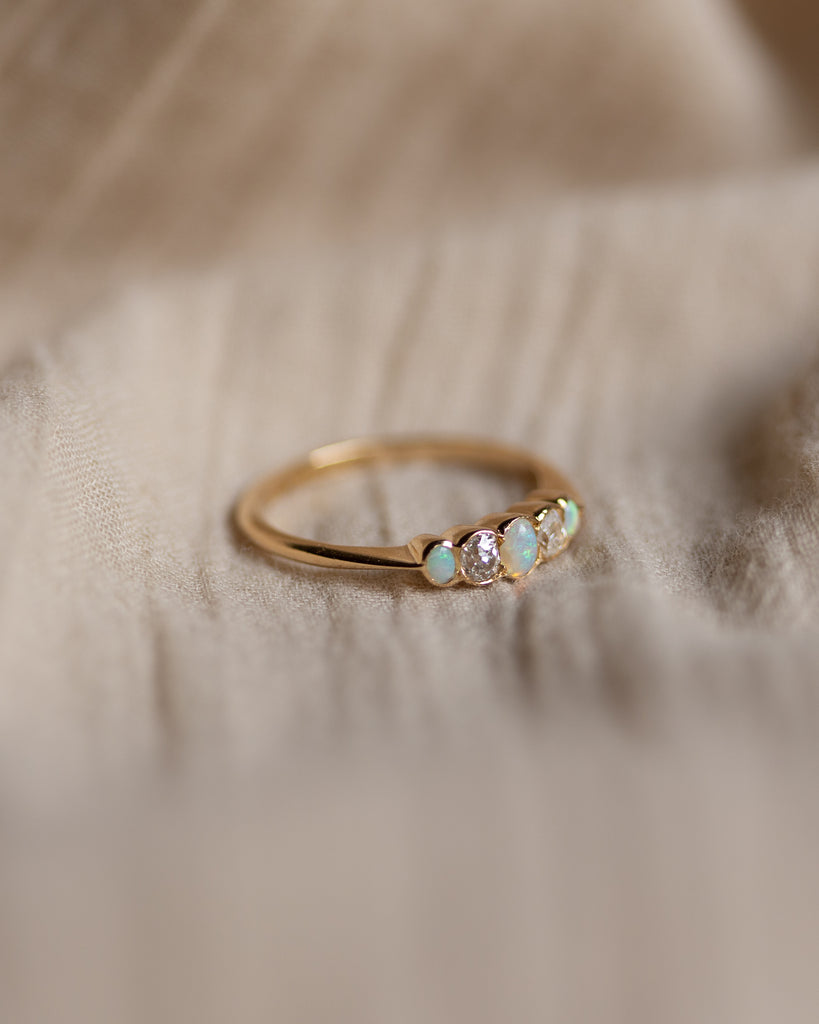 Margot 1870 Antique 18ct Gold Opal & Diamond Five Stone Ring