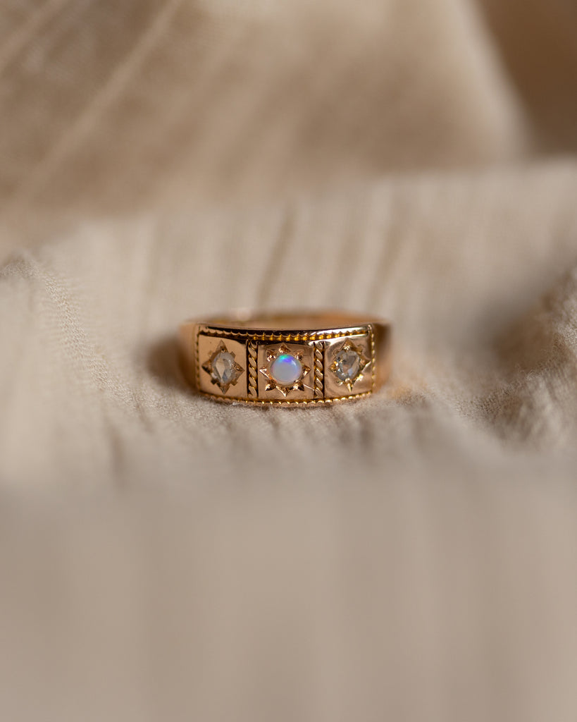 Gracie 1879 Antique 15ct Gold Opal & Diamond Trilogy Ring
