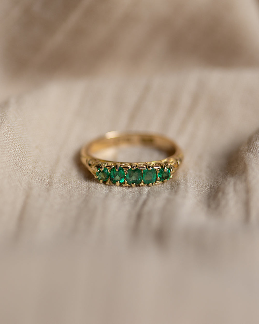 Iris Antique 18ct Gold Emerald Five Stone Ring