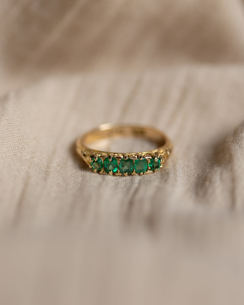 Iris Antique 18ct Gold Emerald Five Stone Ring