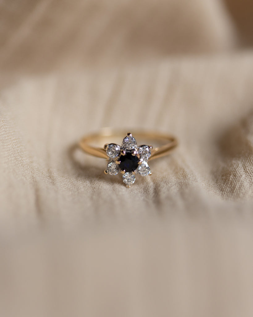 Sylvaine 1982 Vintage 18ct Gold Sapphire & Diamond Cluster Ring